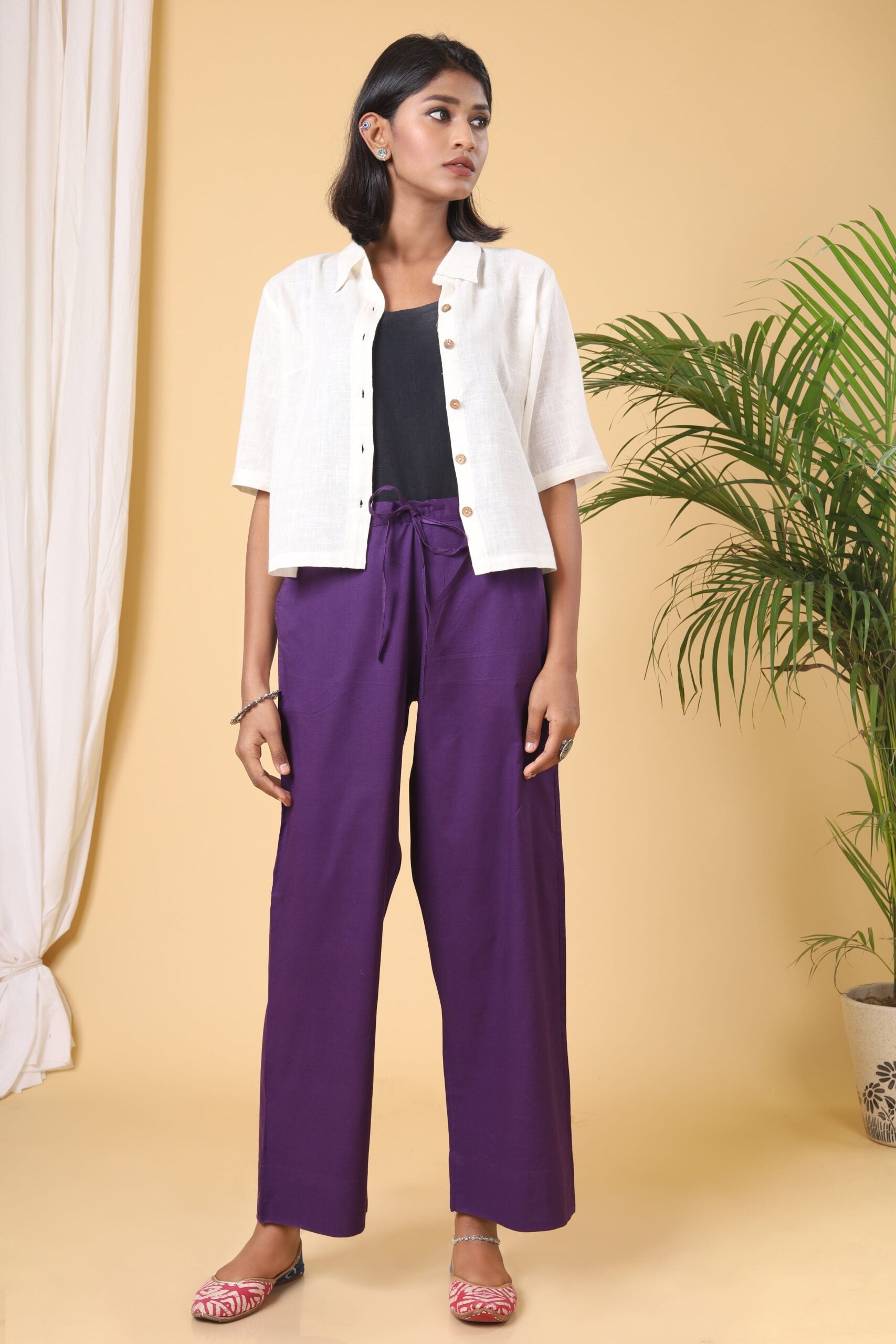 Egg Plant Purple Cotton Casual Pant