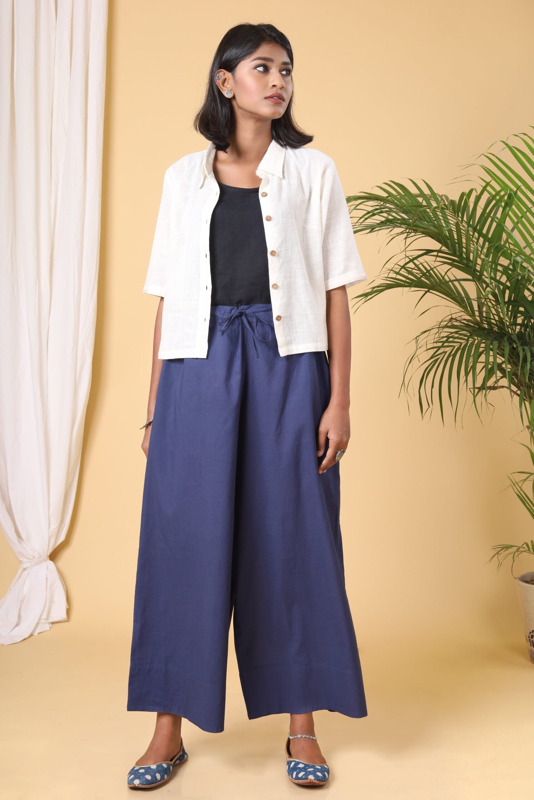Denim Blue Cotton Casual Pant