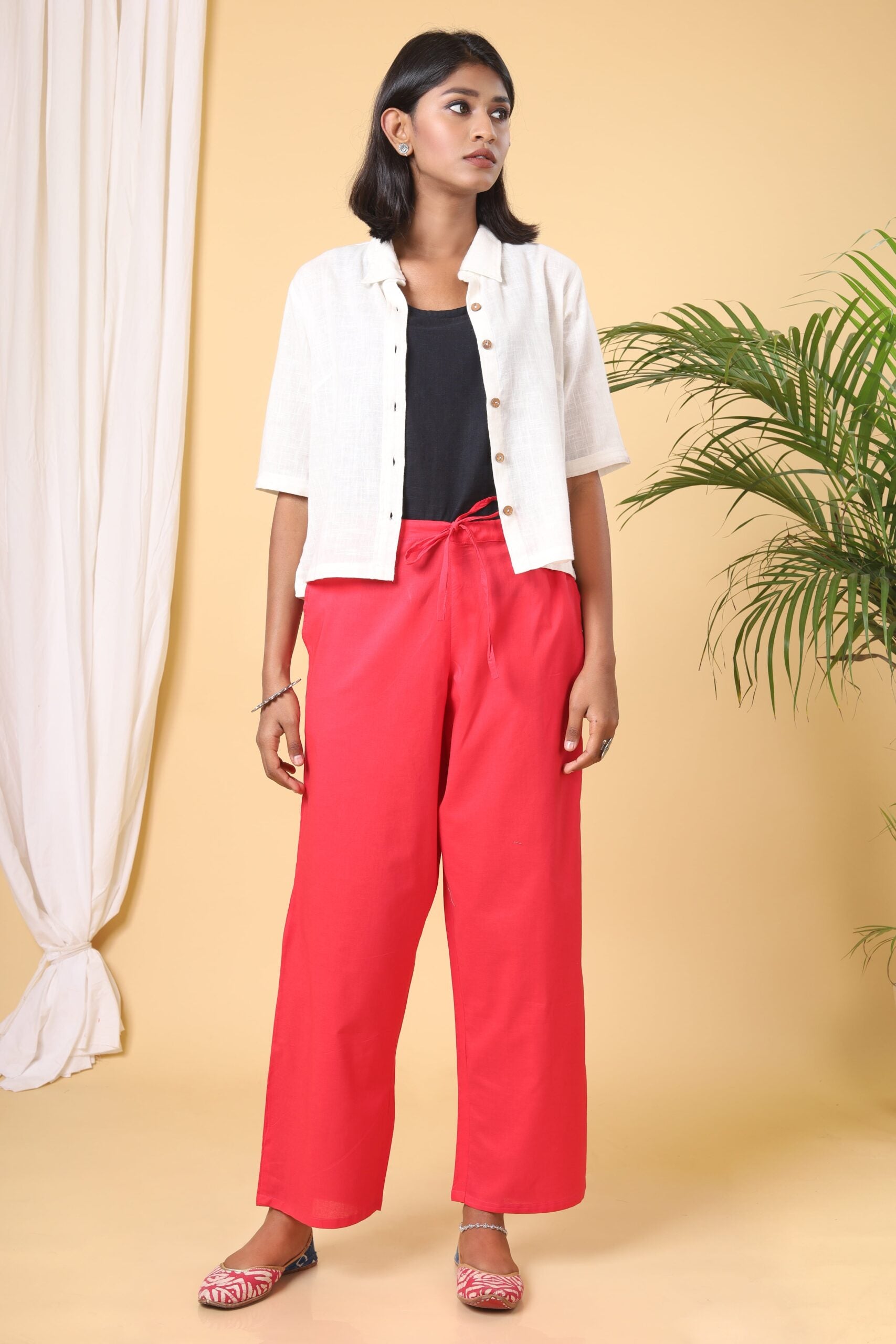 Coral Pink Cotton Casual Pant