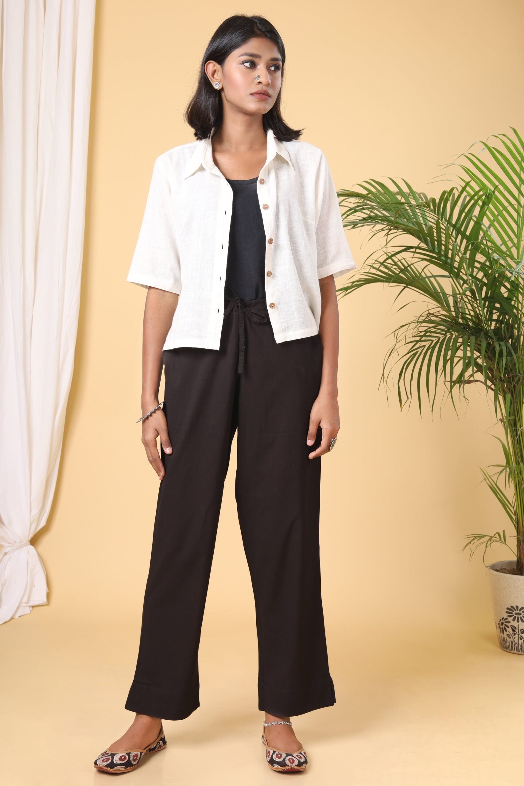 Soot black Cotton Casual Pant
