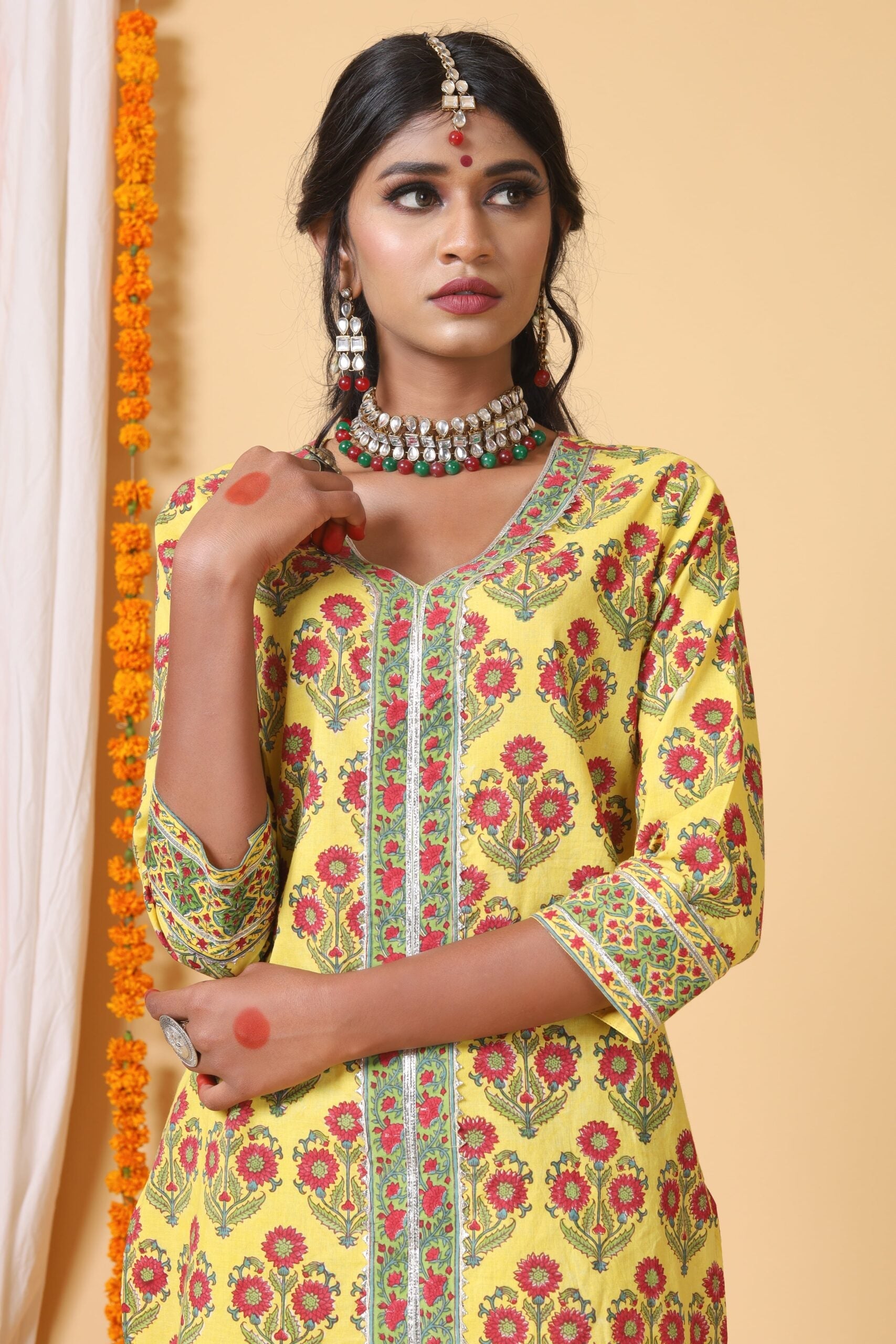 Yellow and Green Sharara Set