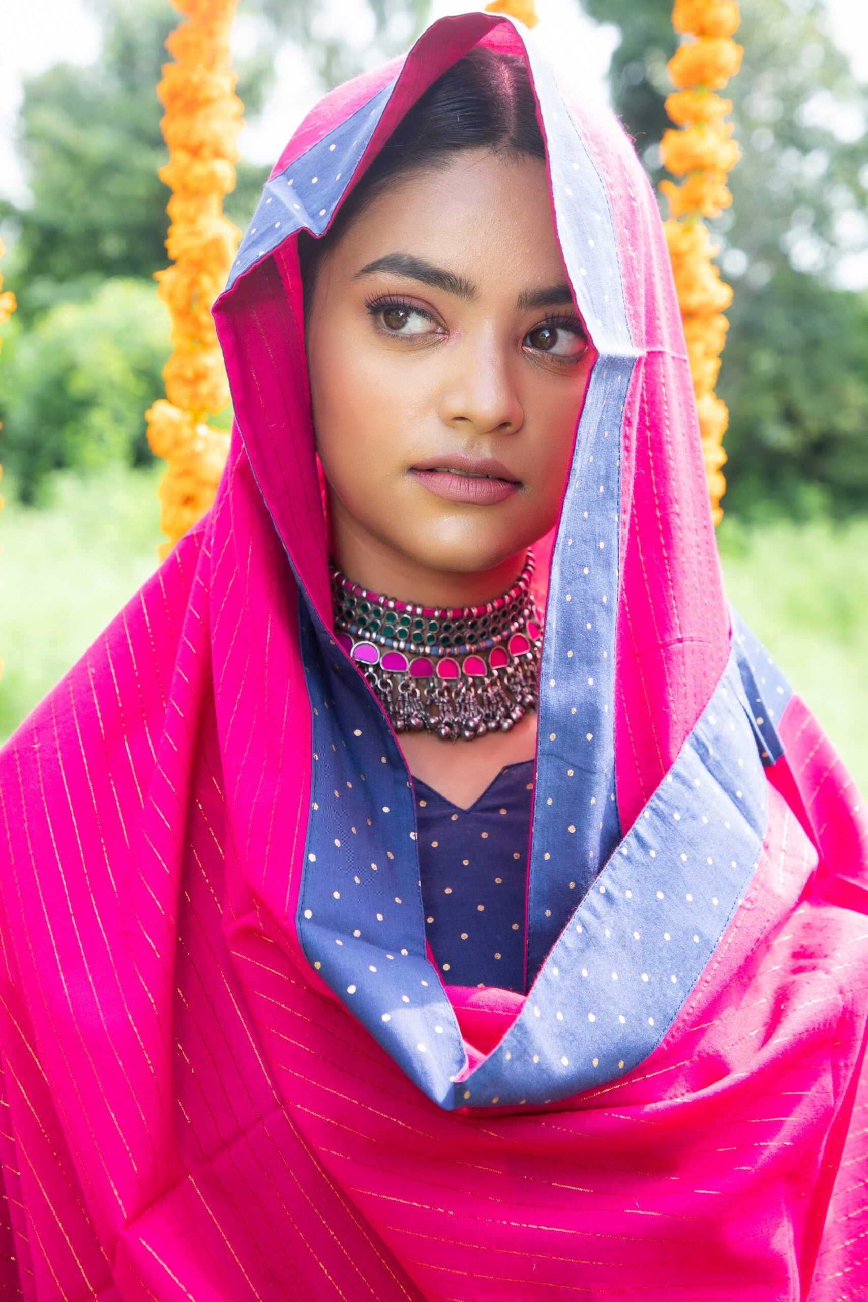 Shuddhi Blue And Pink Skirt/Kurta And Duppatta Set