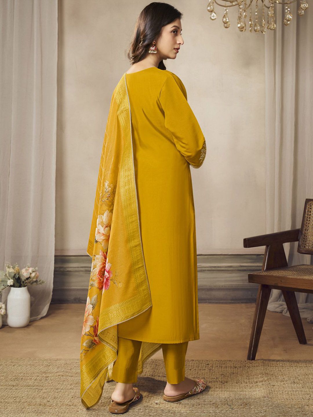 Label khoj women silk blend printed  kurta set