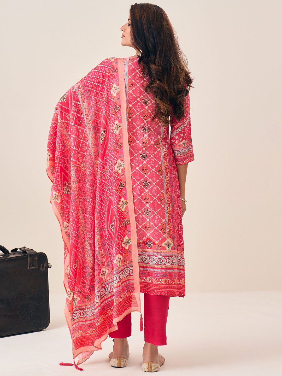 Label khoj Pure viscose maslin with hand work Kurta ,trouser and dupptta setRANI Color