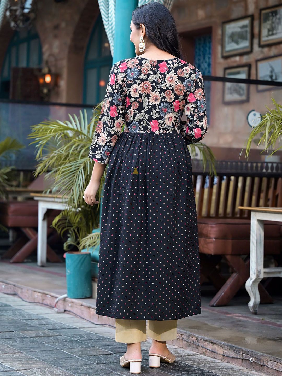 Label Khoj Women Rayon print A line Alia kurta with Pocket