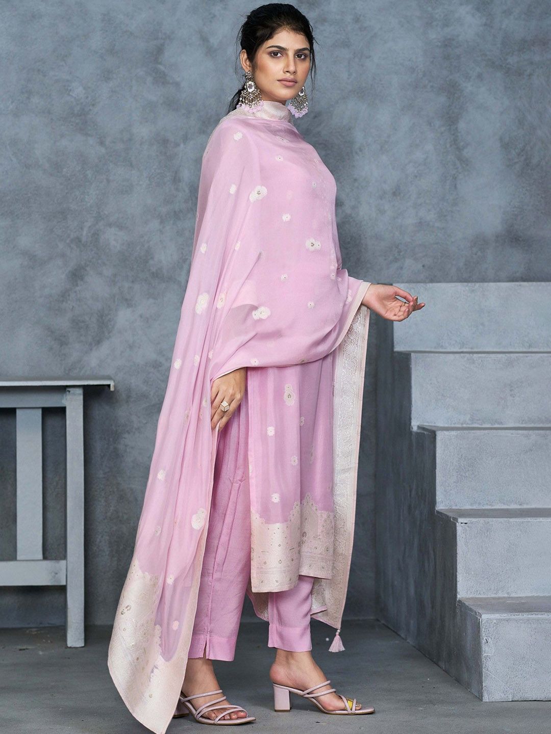Label khoj Pure viscose organza jacqured with hand work kurta set