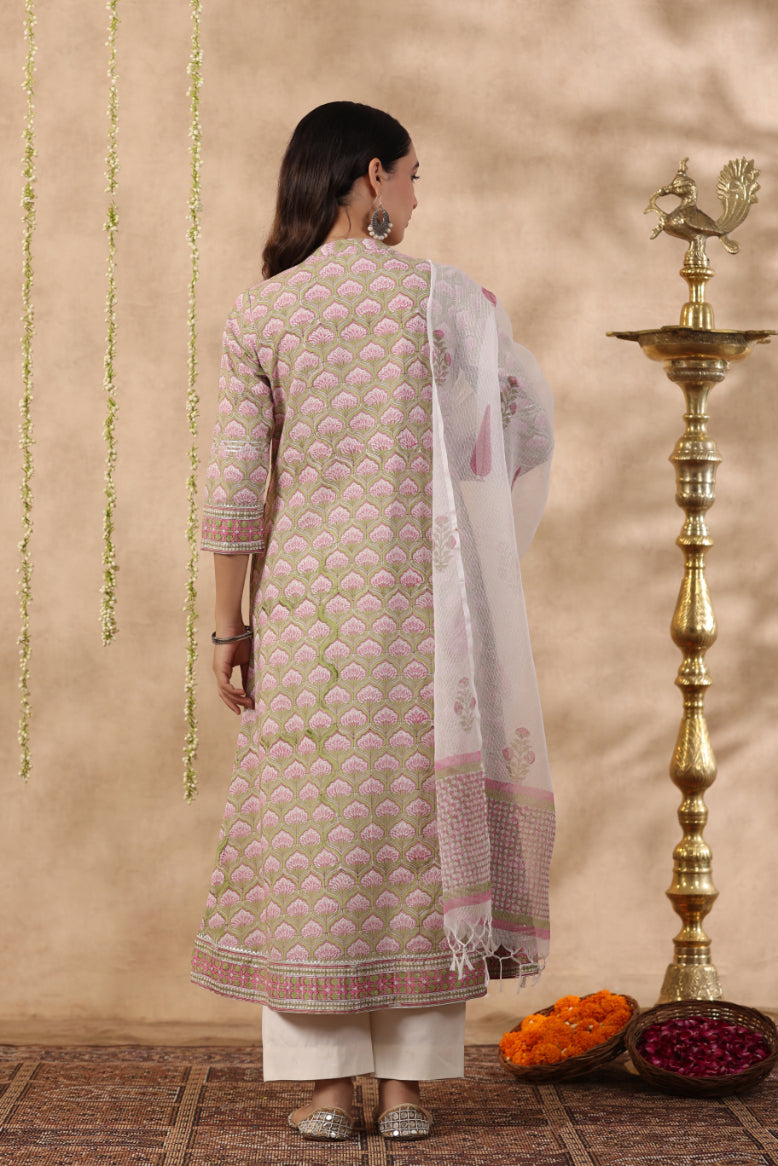 Shuddhi green and pink 2 piece kurta set