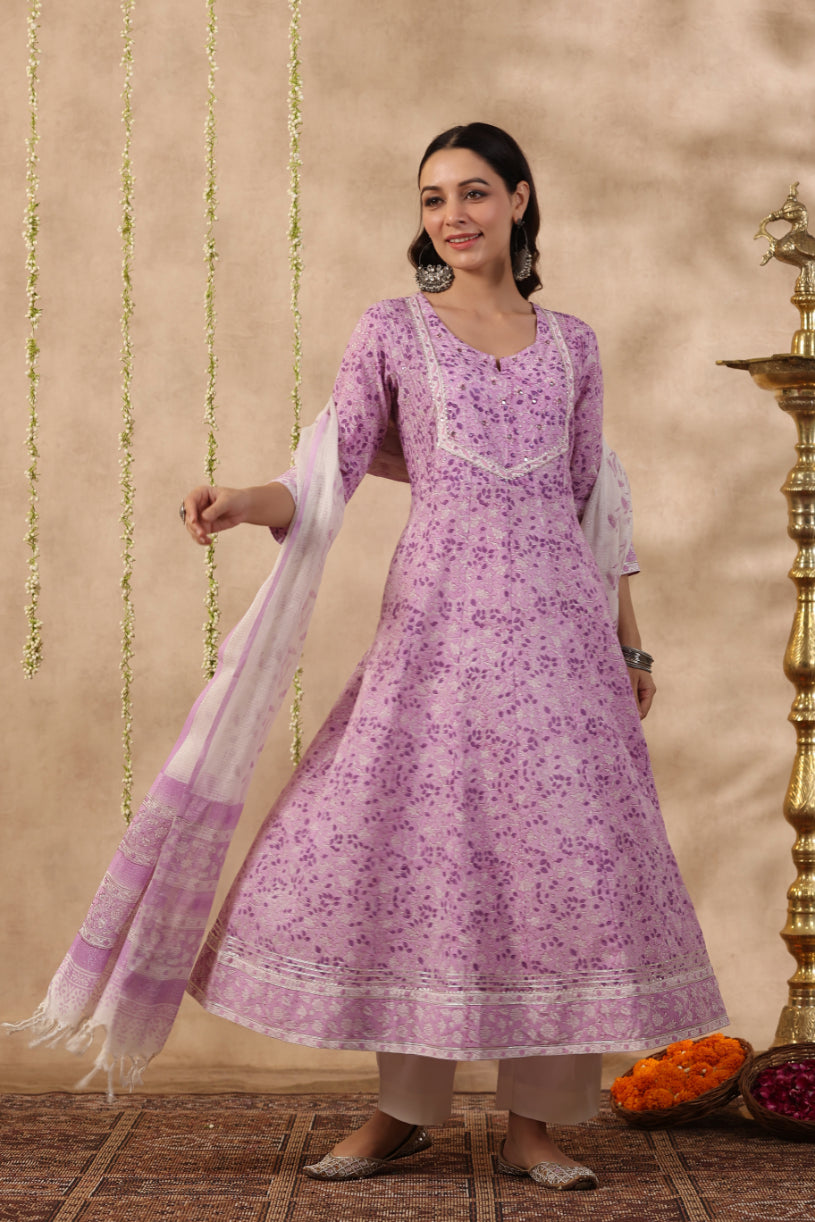 Shuddhi Pink and Purple 2 piece kurta set