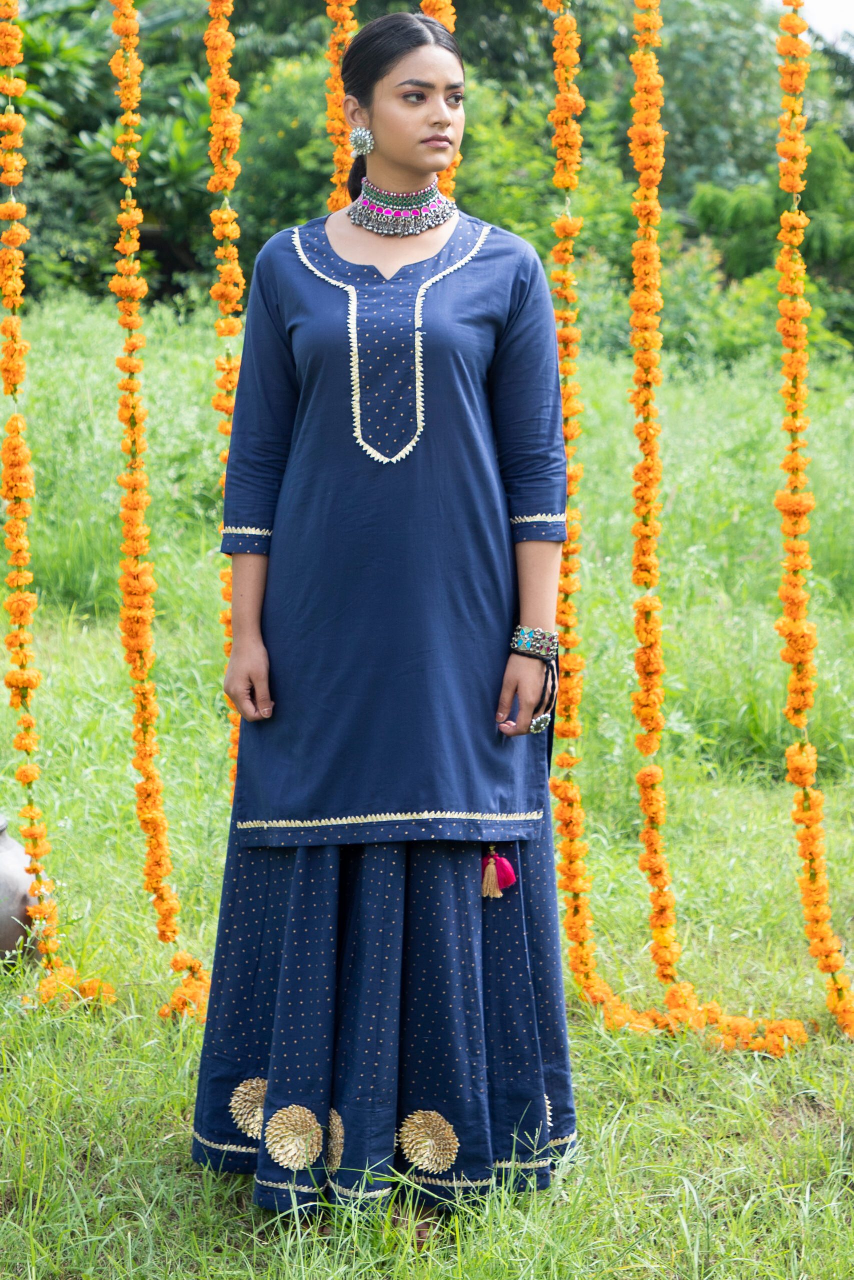 Shuddhi Blue And Pink Skirt/Kurta And Duppatta Set