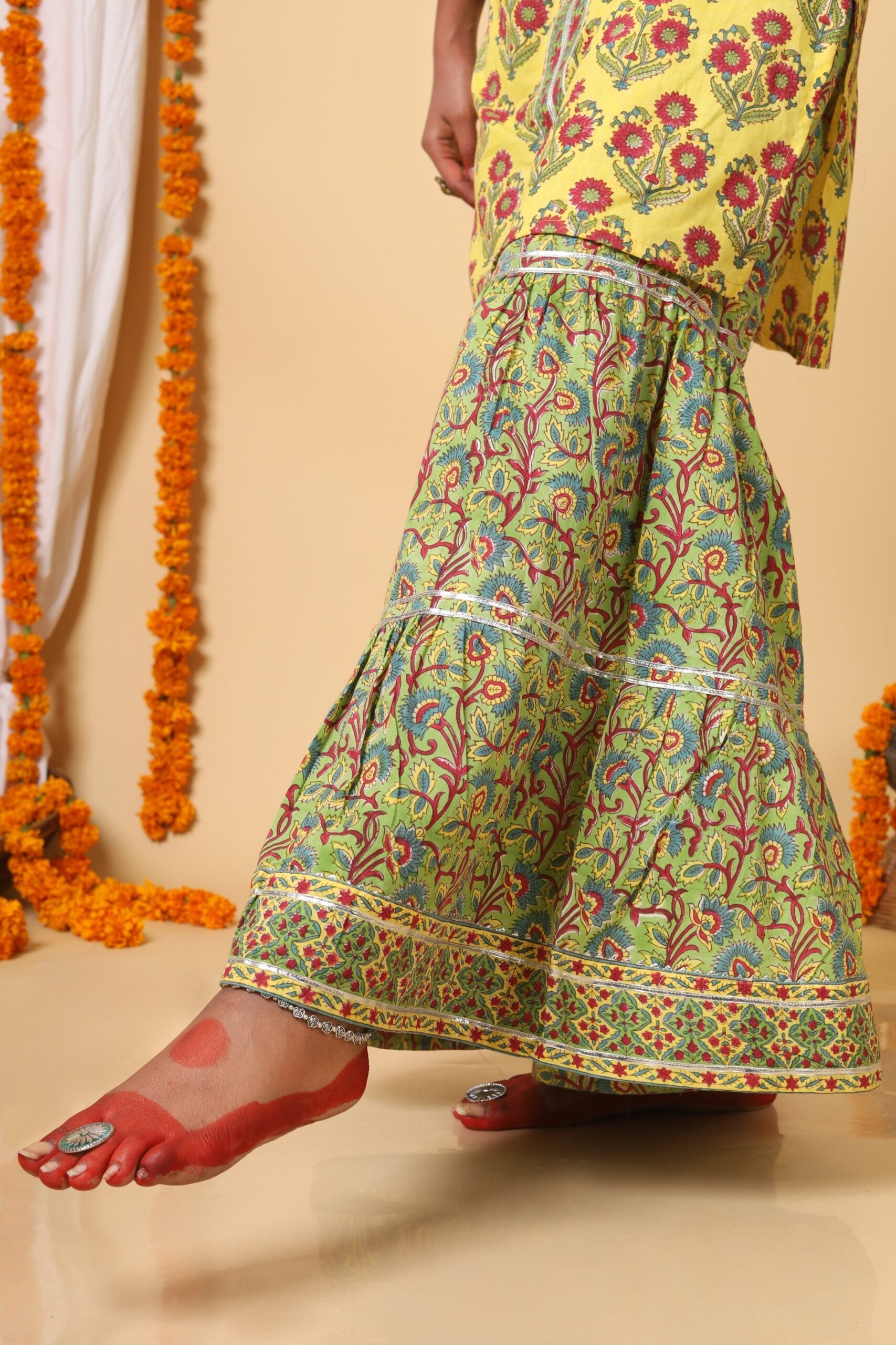 Yellow and Green Sharara Set