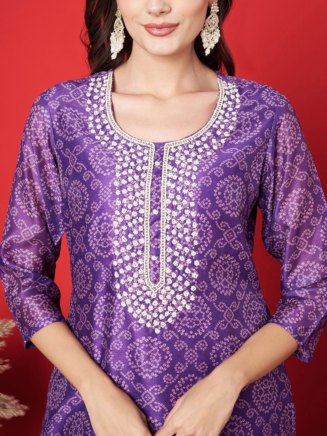 Label khoj chanderi kurta with bottom and dupptta setPurple  Color
