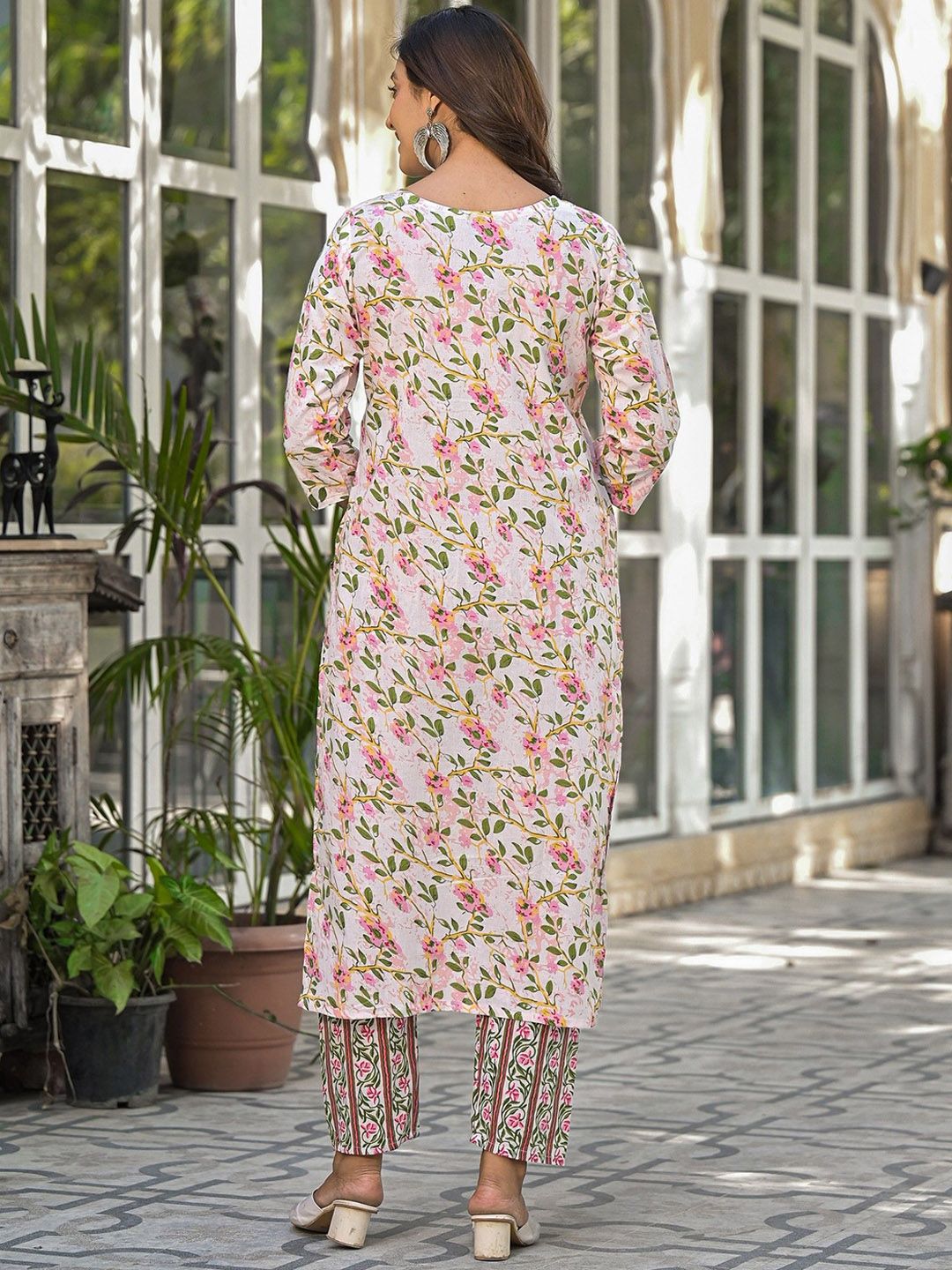 Label khoj women Cotton print kurta SetPEACH Color