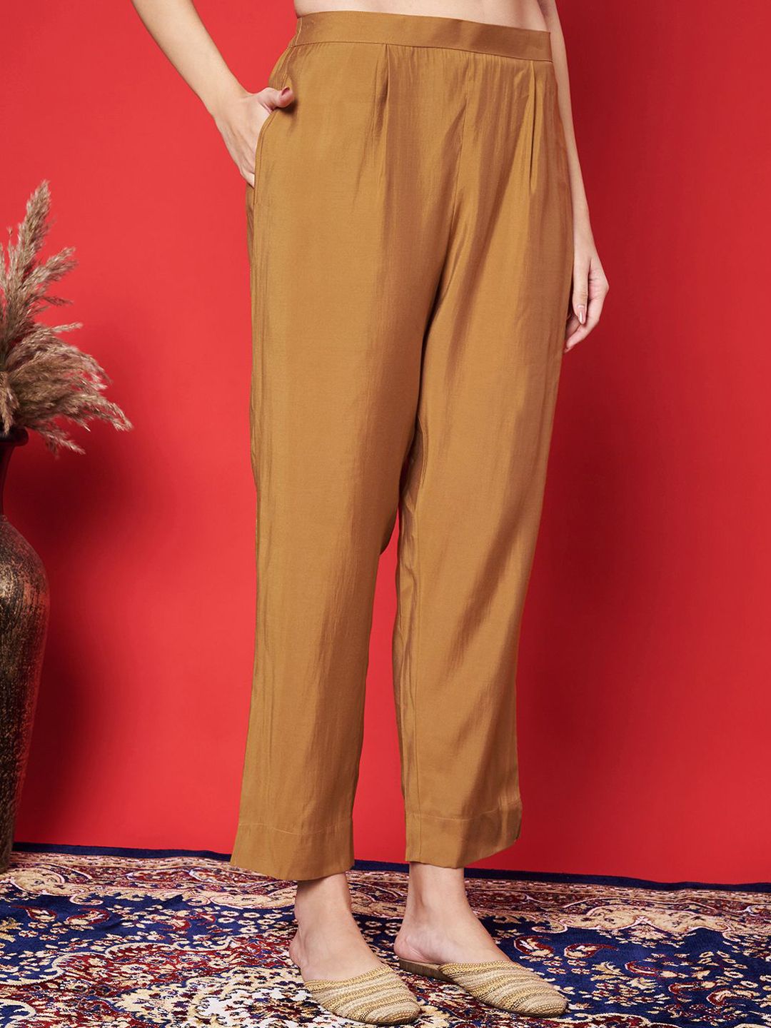 Label khoj chanderi kurta with bottom and dupptta setGold Color