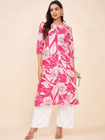 Label Khoj Women Cotton Pink Floral Kurta