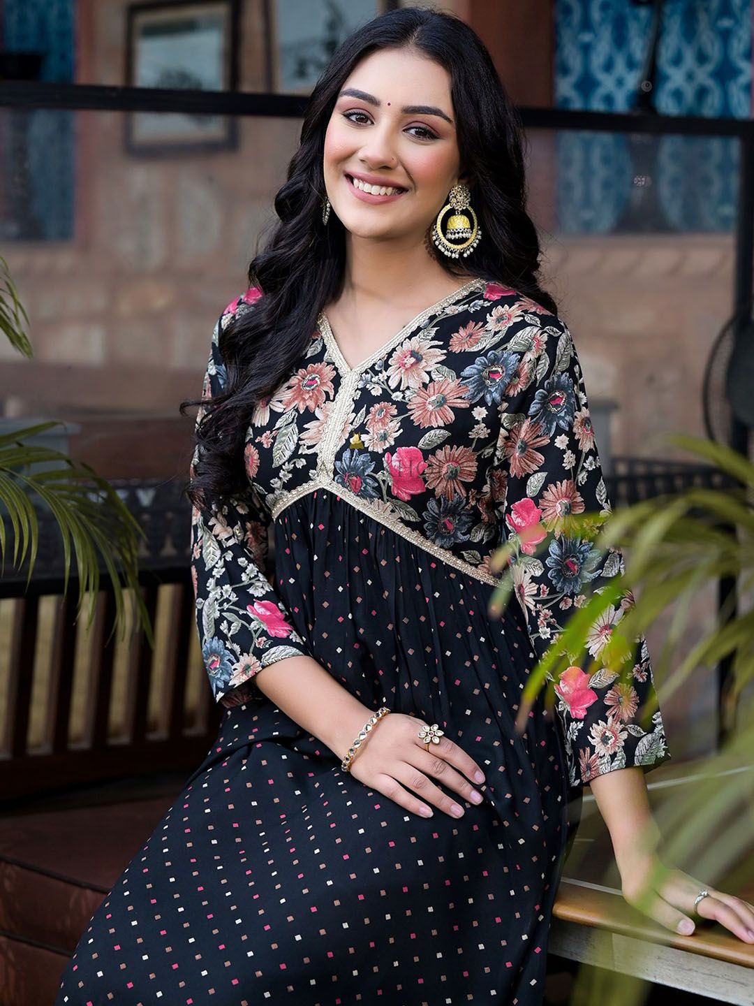 Label Khoj Women Rayon print A line Alia kurta with Pocket