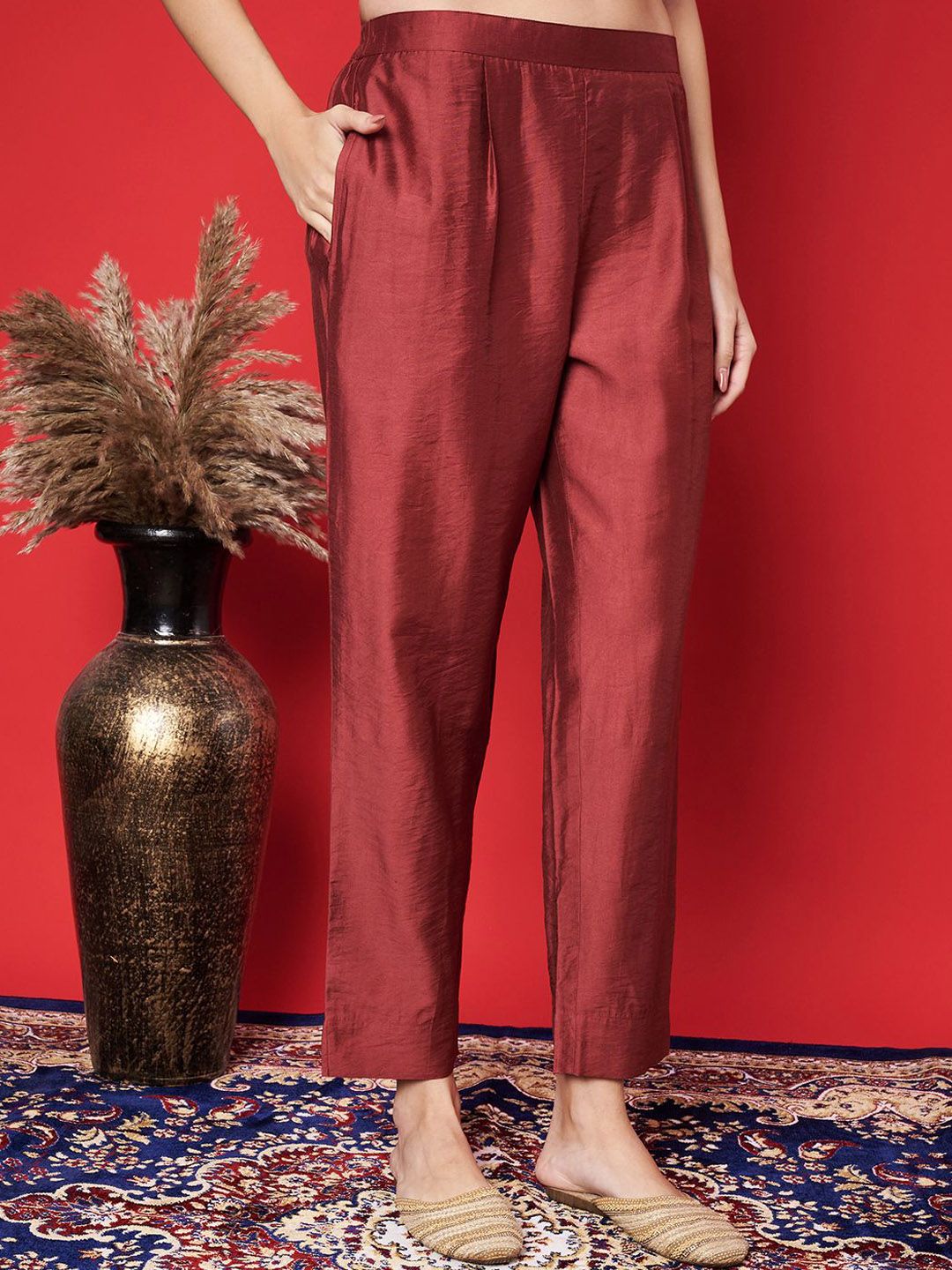 Label khoj chanderi kurta with bottom and dupptta setMaroon Color