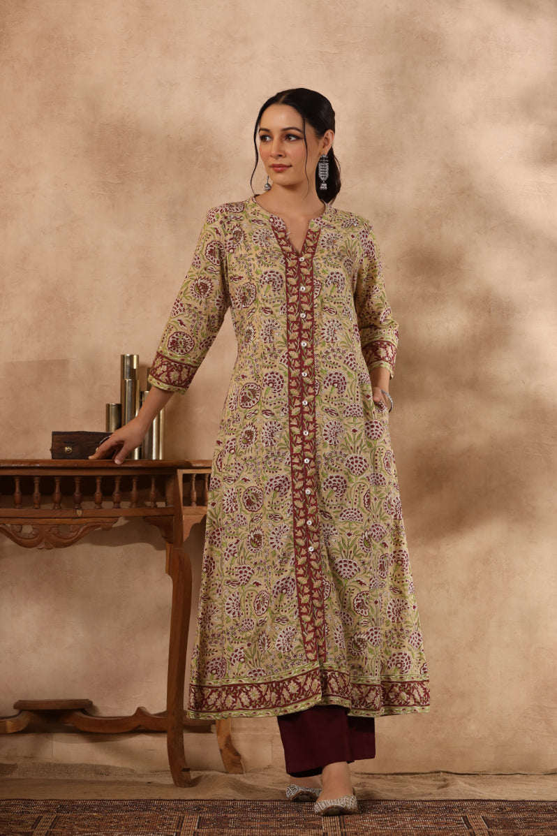 Shuddhi Yellow and Green A line kurta