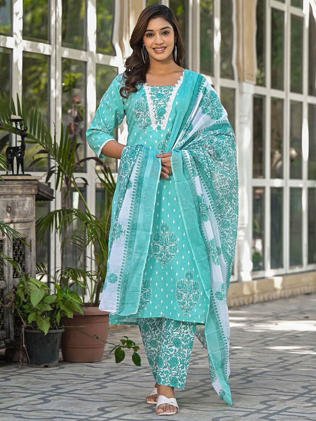 Label khoj women Cotton print kurta SetBLUE Color