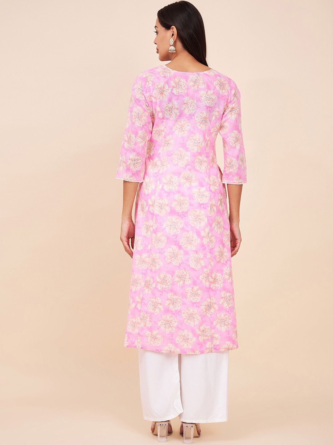Label Khoj Women Cotton Pink Floral Kurta