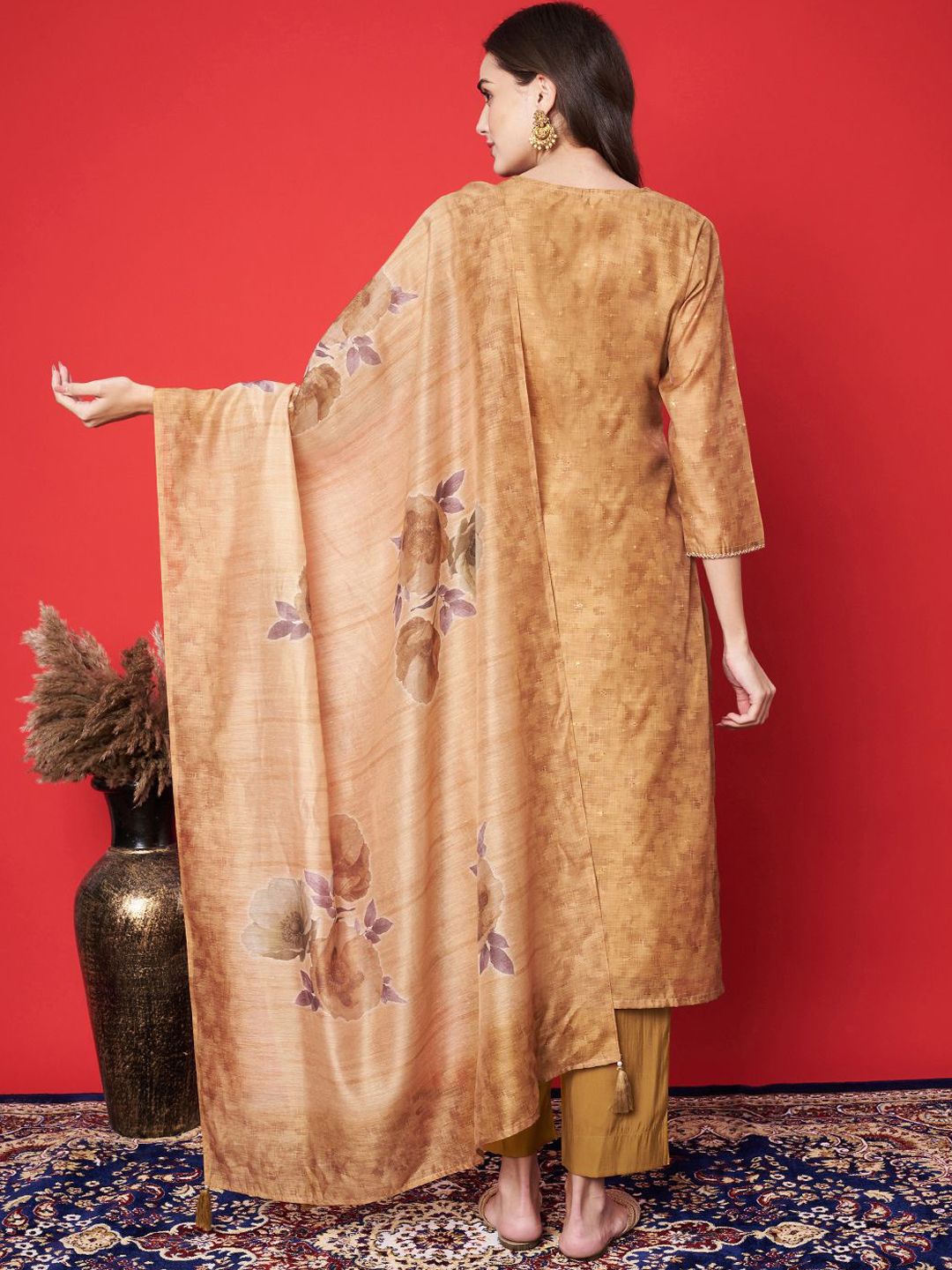 Label khoj chanderi kurta with bottom and dupptta setGold Color