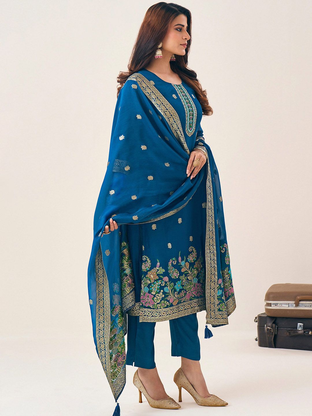 Label khoj Pure viscose organza silk with heavy Meena and handwork kurta set