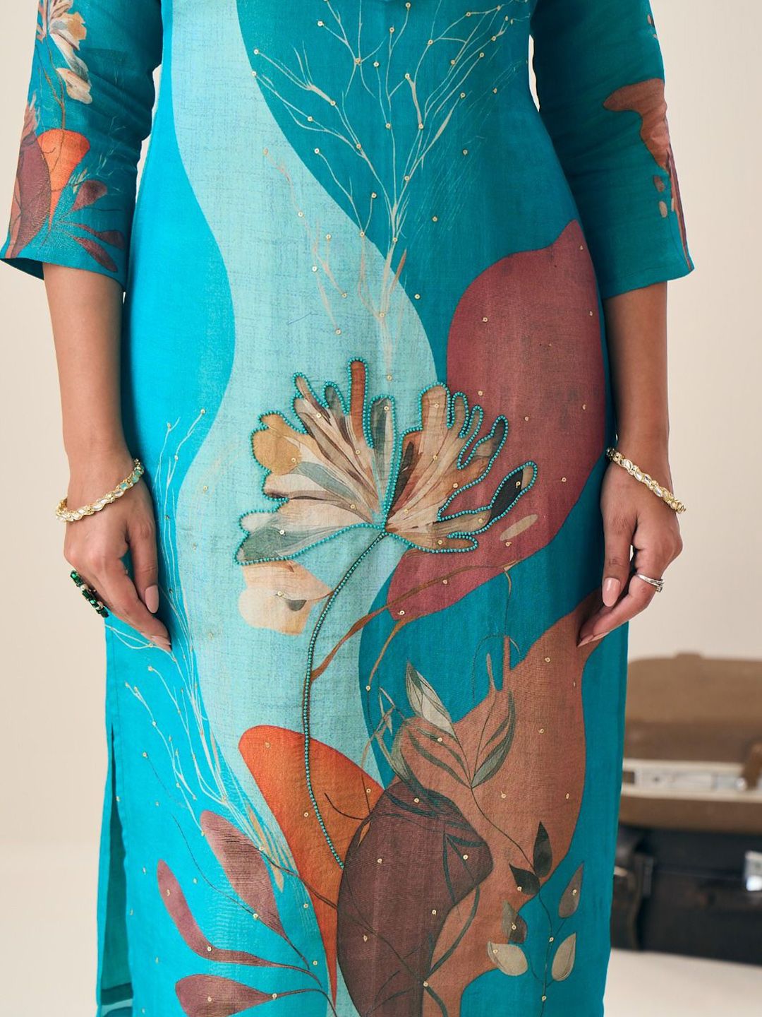 Label khoj Pure viscose tissue silk with heavy hand work kurta set