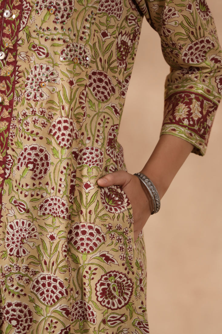 Shuddhi Yellow and Green A line kurta