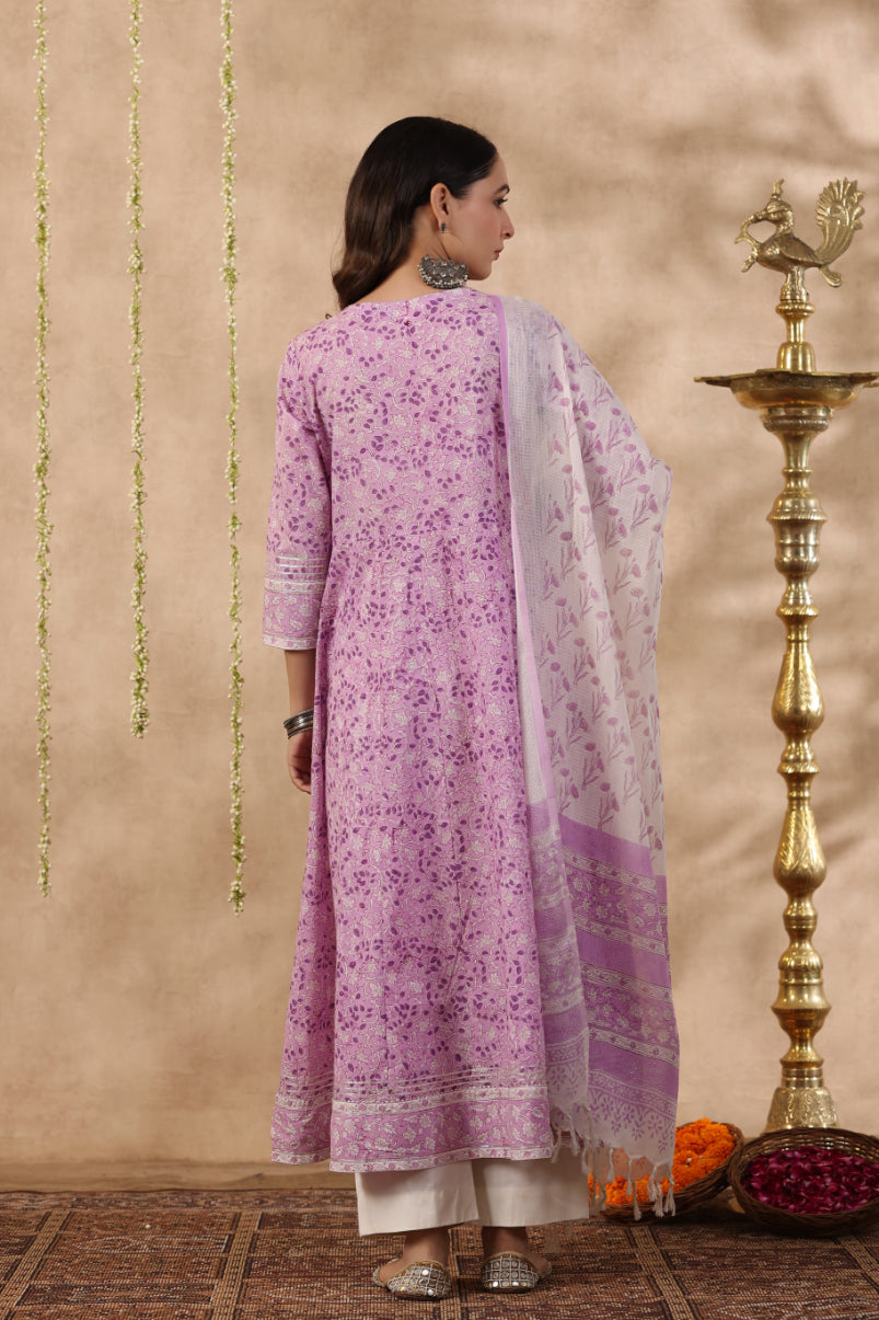 Shuddhi Pink and Purple 2 piece kurta set