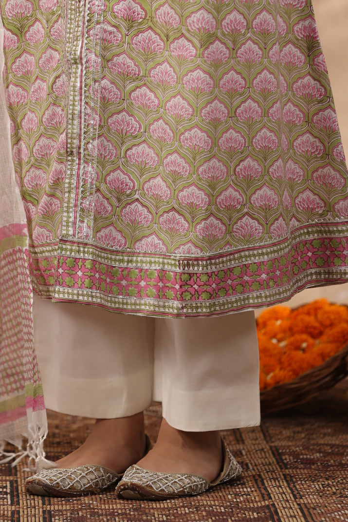Shuddhi green and pink 2 piece kurta set