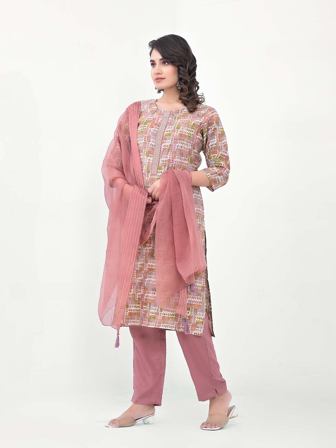 Label Khoj Women Silk blend Kurta ,trouser and dupptta set