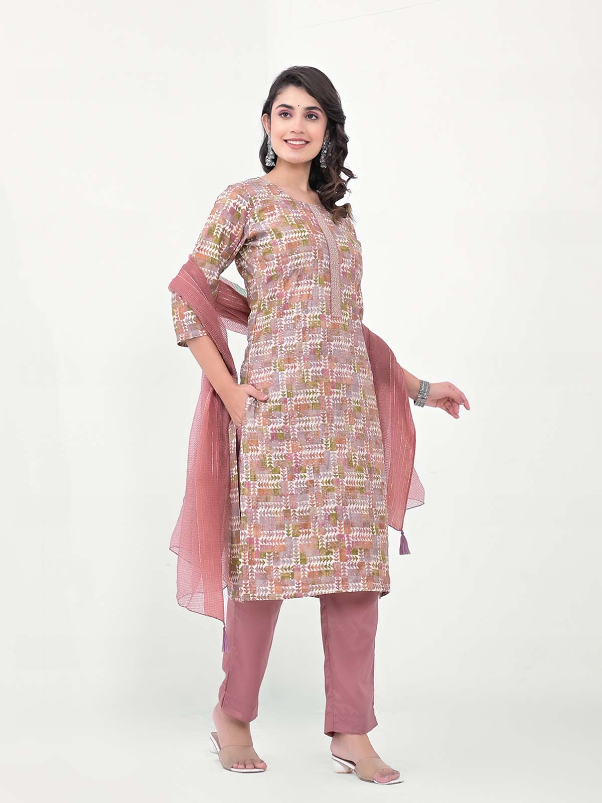 Label Khoj Women Silk blend Kurta ,trouser and dupptta set