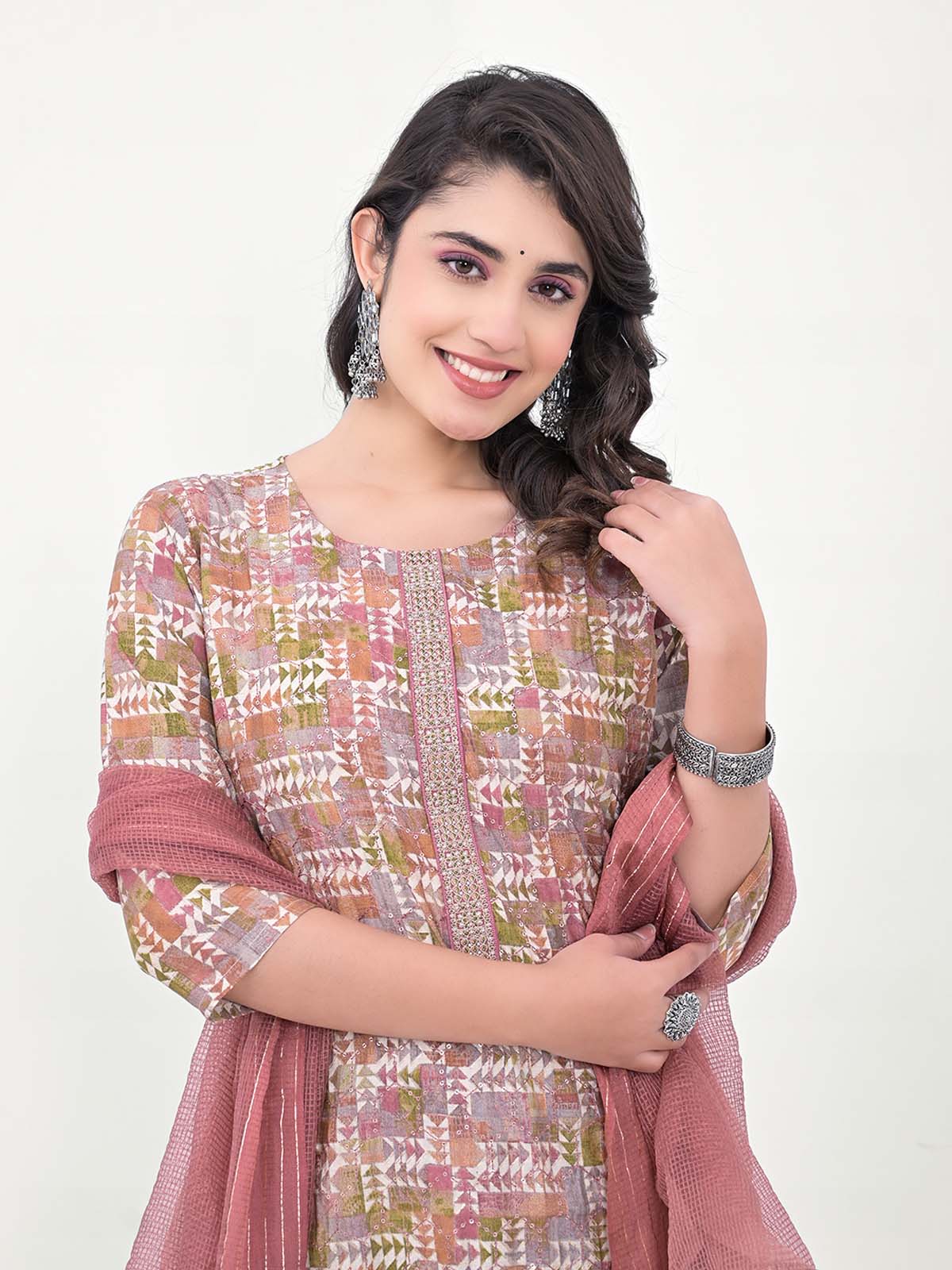 Label Khoj Women Silk blend Kurta ,trouser and dupptta set