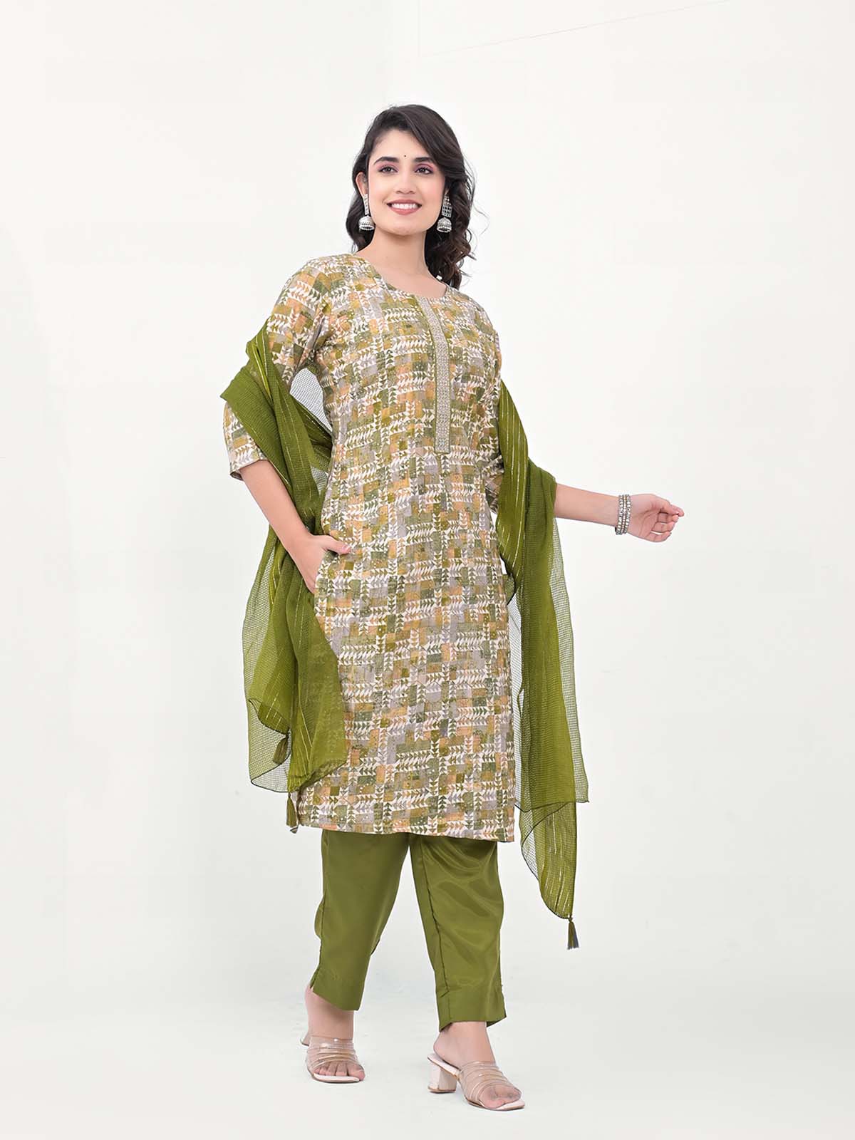 Label Khoj Women Silk blend Kurta ,trouser and dupptta set