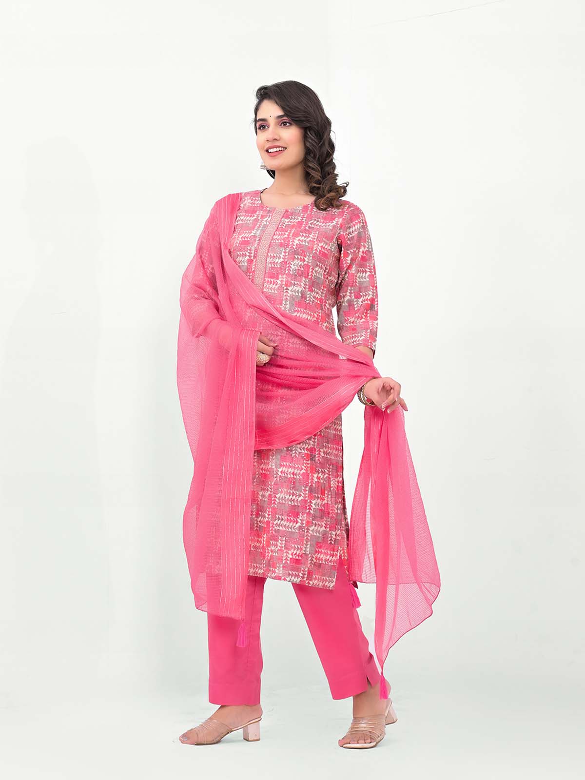 Label Khoj Women Silk blend Kurta ,trouser and dupptta set