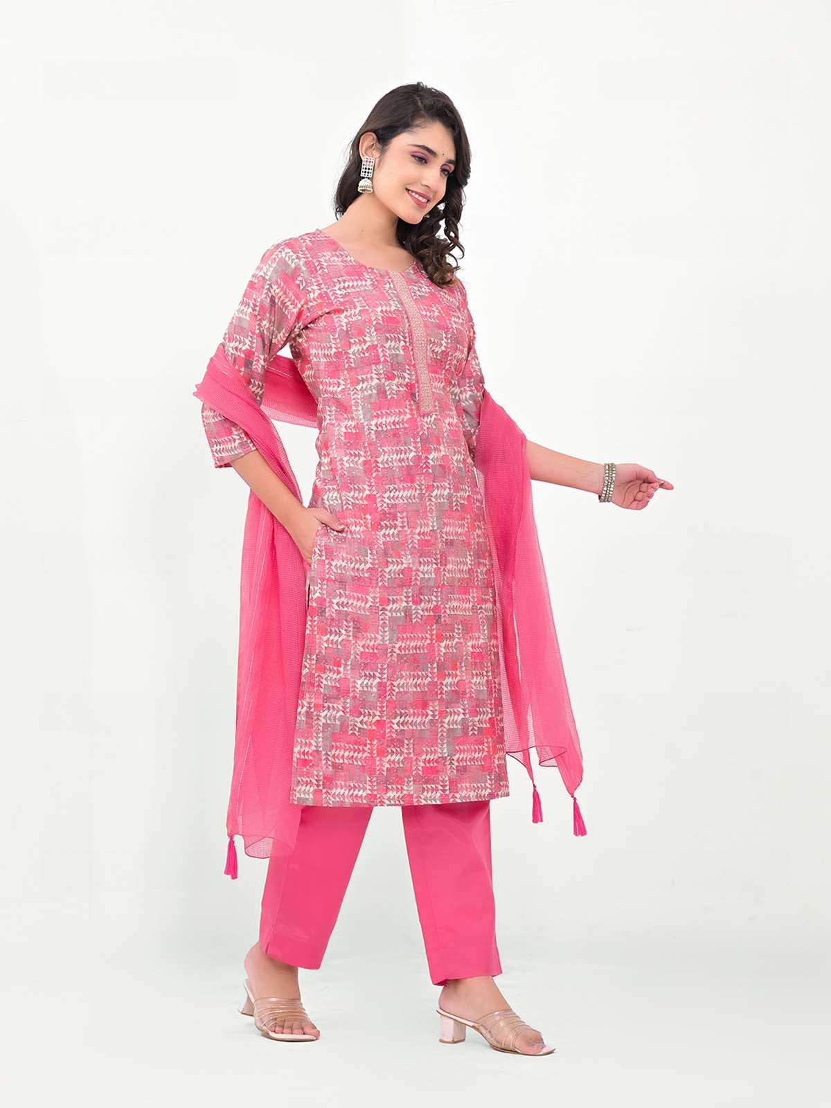 Label Khoj Women Silk blend Kurta ,trouser and dupptta set