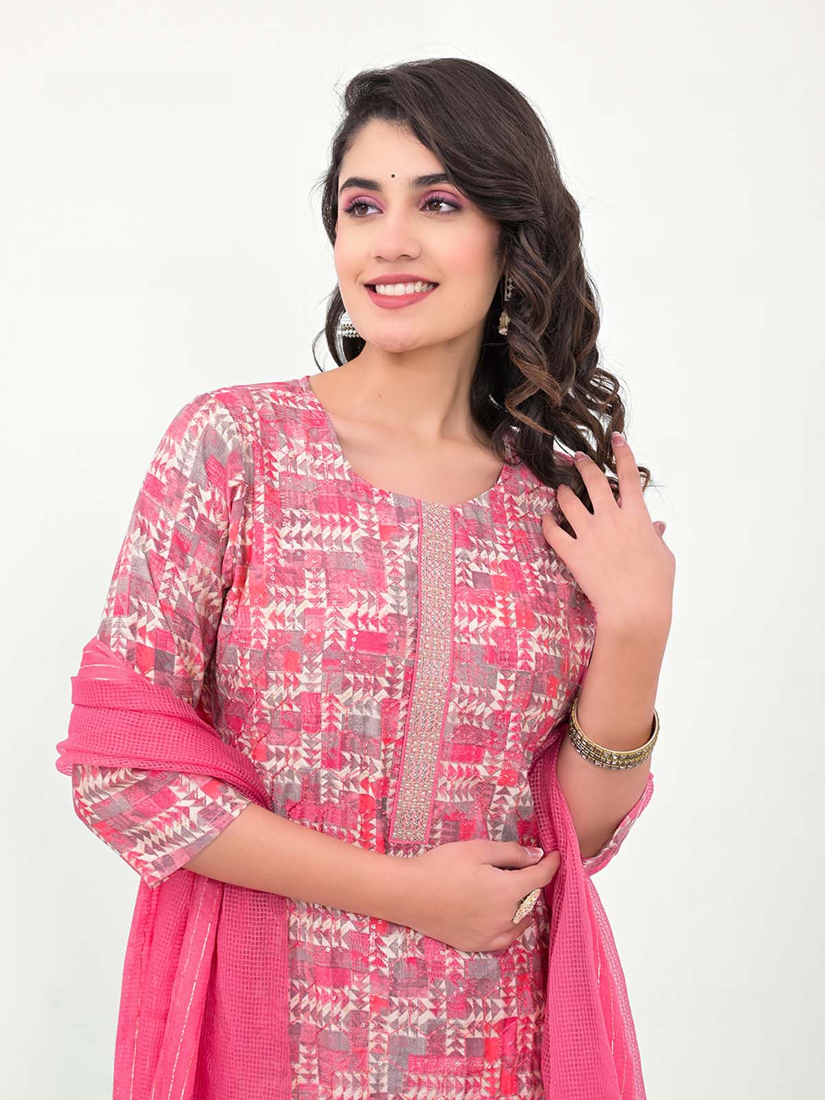 Label Khoj Women Silk blend Kurta ,trouser and dupptta set