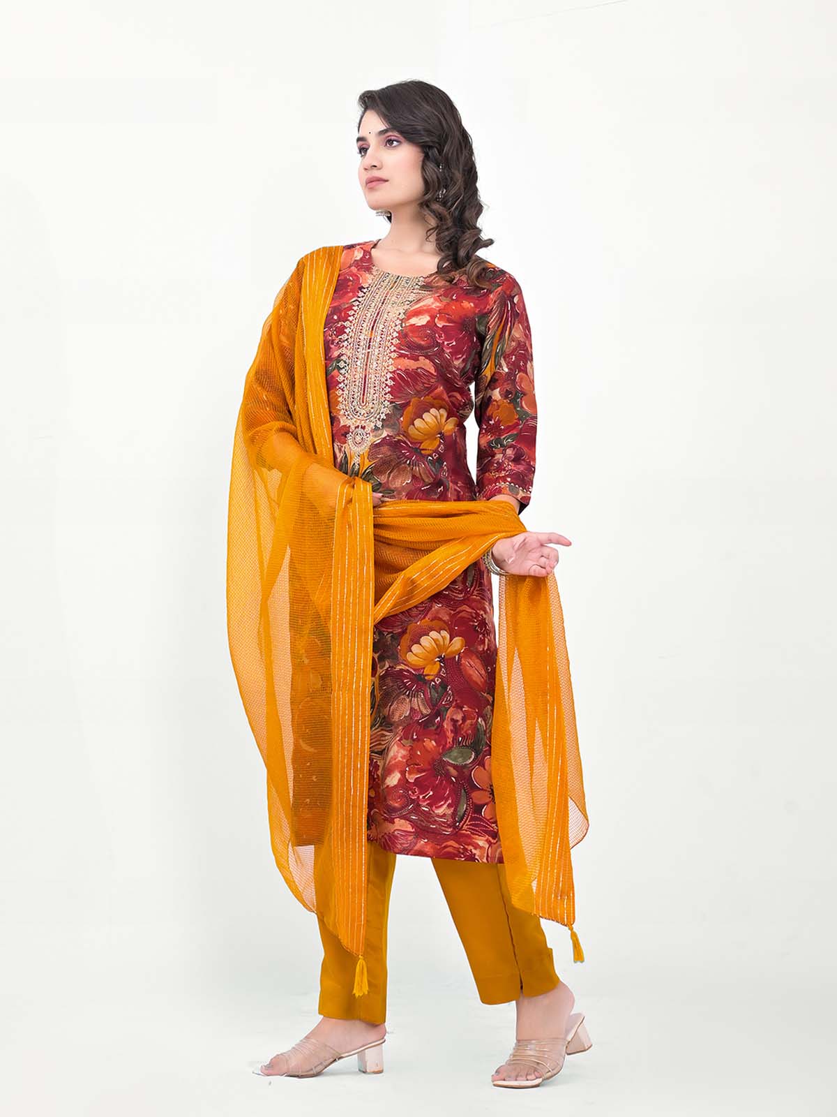 Label Khoj Women Silk blend Kurta ,trouser and dupptta set