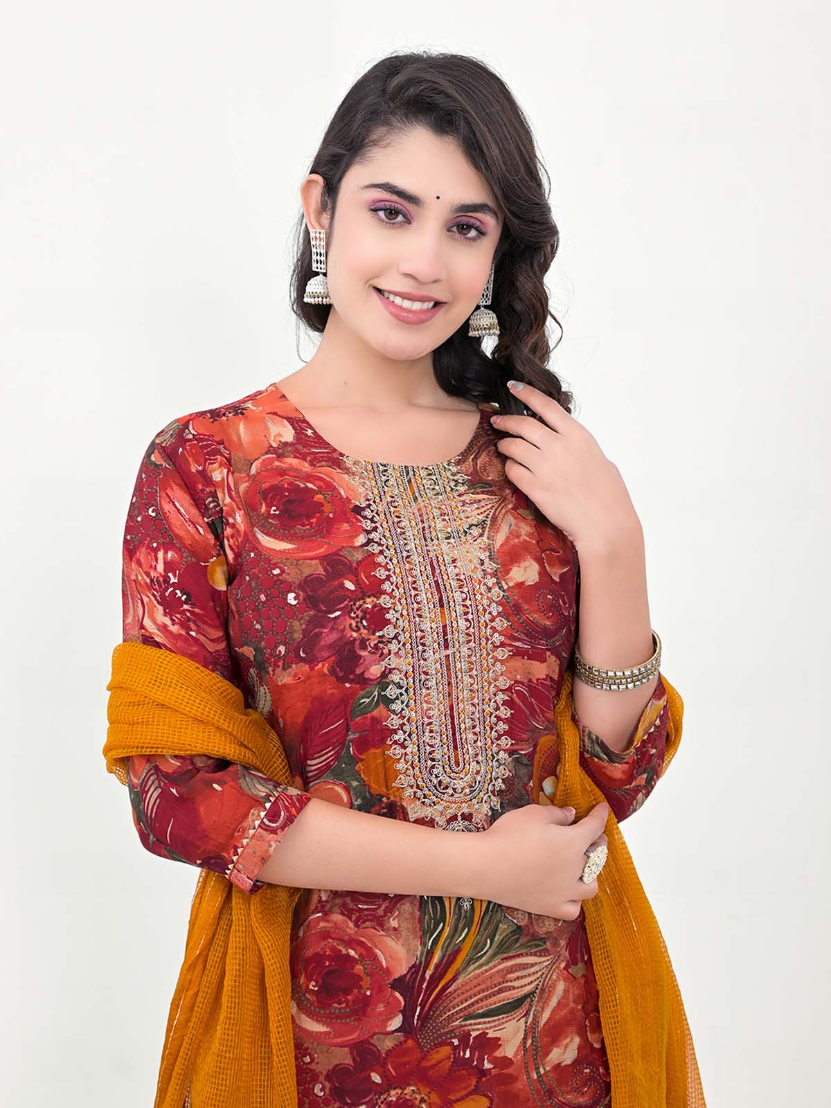 Label Khoj Women Silk blend Kurta ,trouser and dupptta set