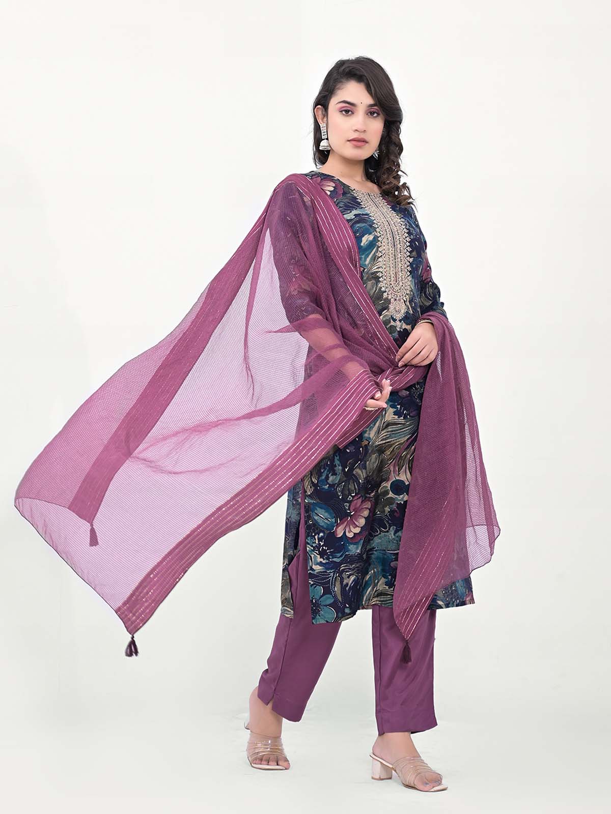 Label Khoj Women Silk blend Kurta ,trouser and dupptta set