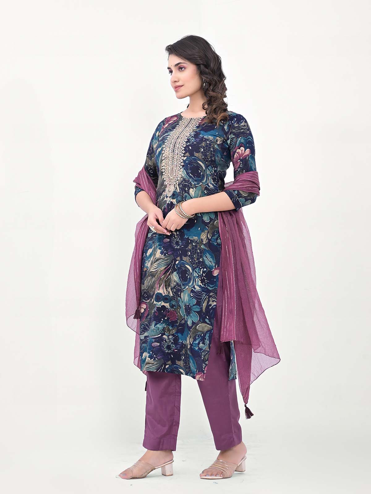 Label Khoj Women Silk blend Kurta ,trouser and dupptta set