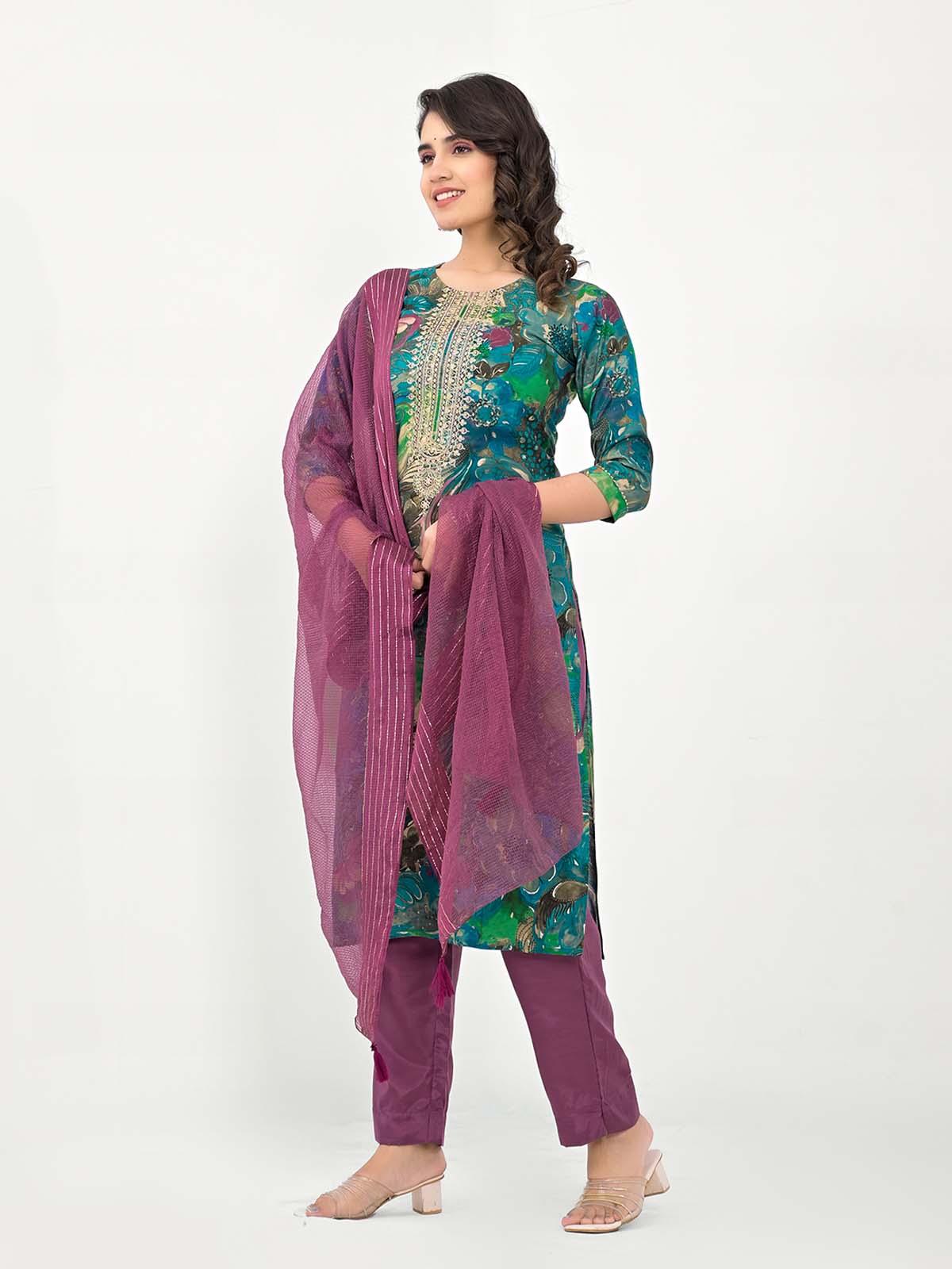 Label Khoj Women Silk blend Kurta ,trouser and dupptta set