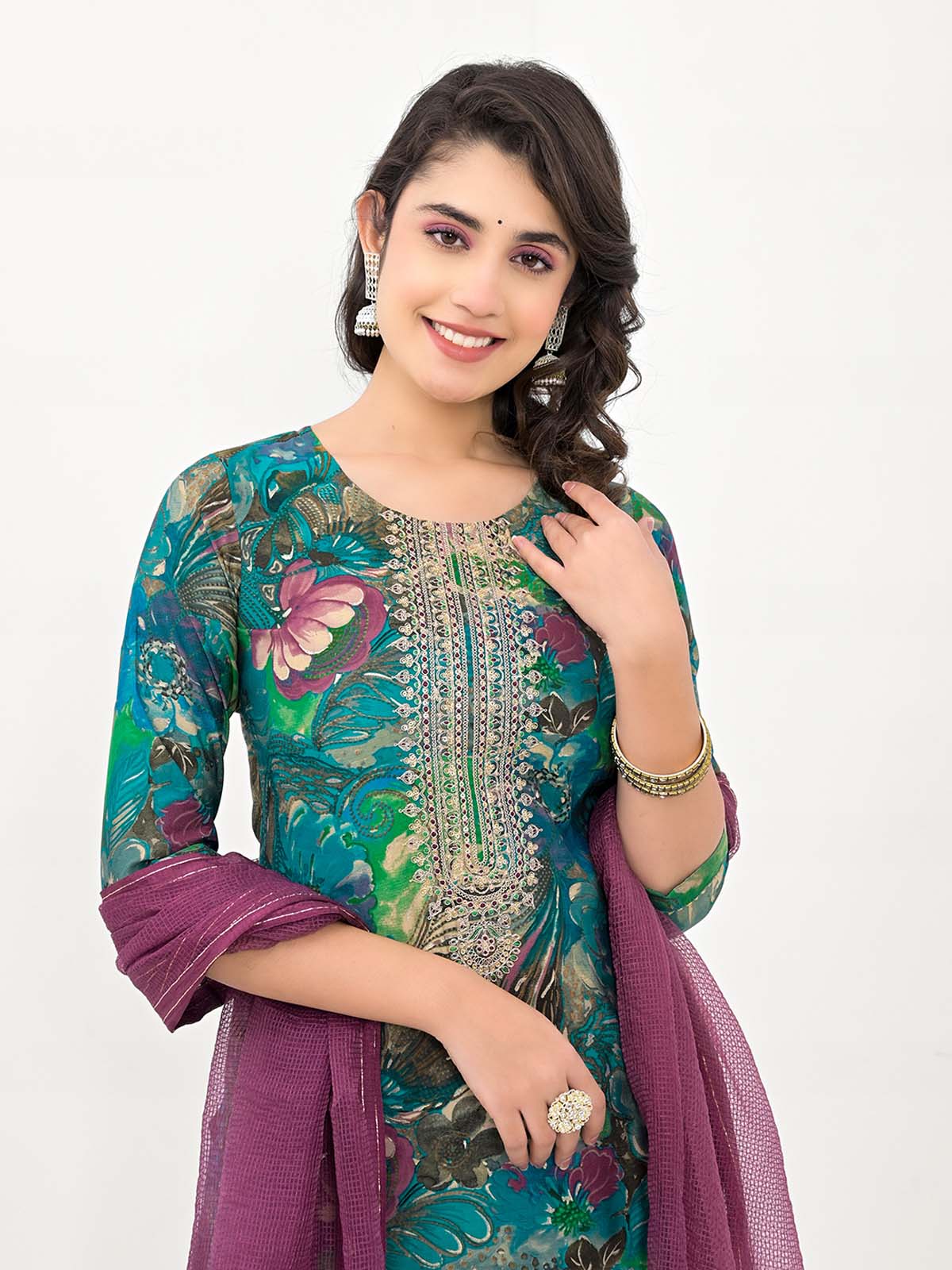 Label Khoj Women Silk blend Kurta ,trouser and dupptta set