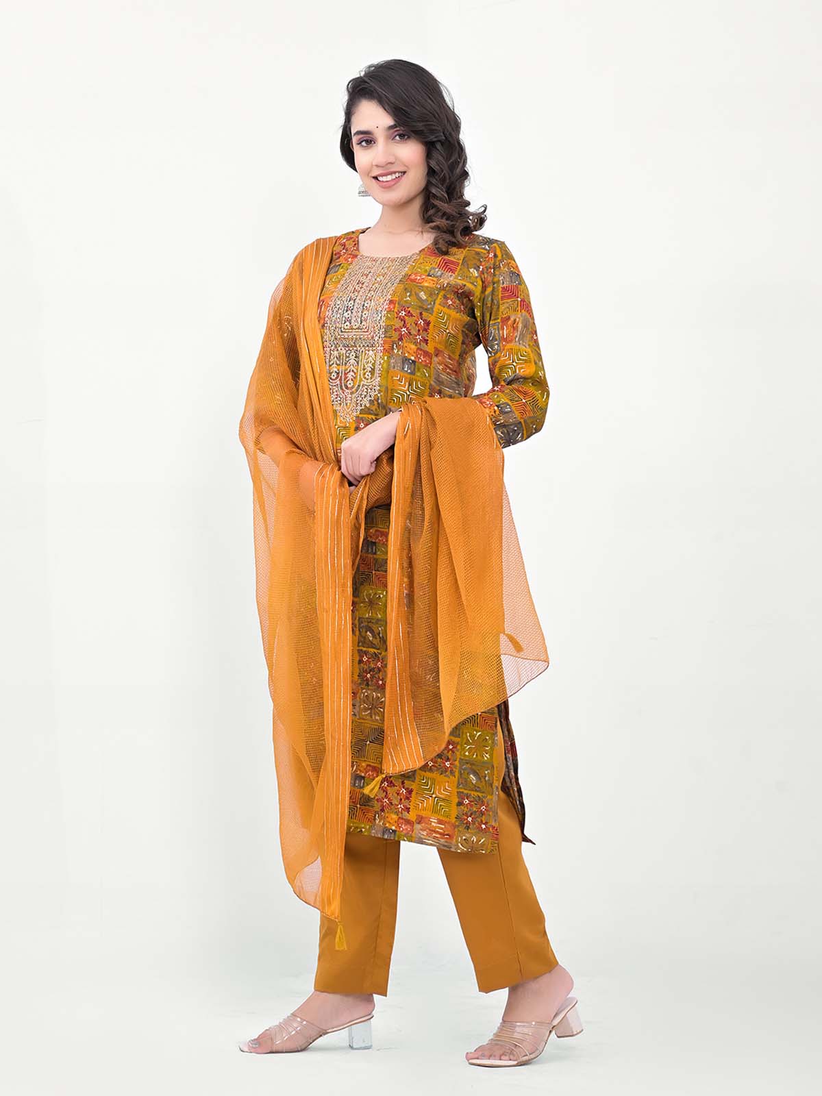 Label Khoj Women Silk blend Kurta ,trouser and dupptta set