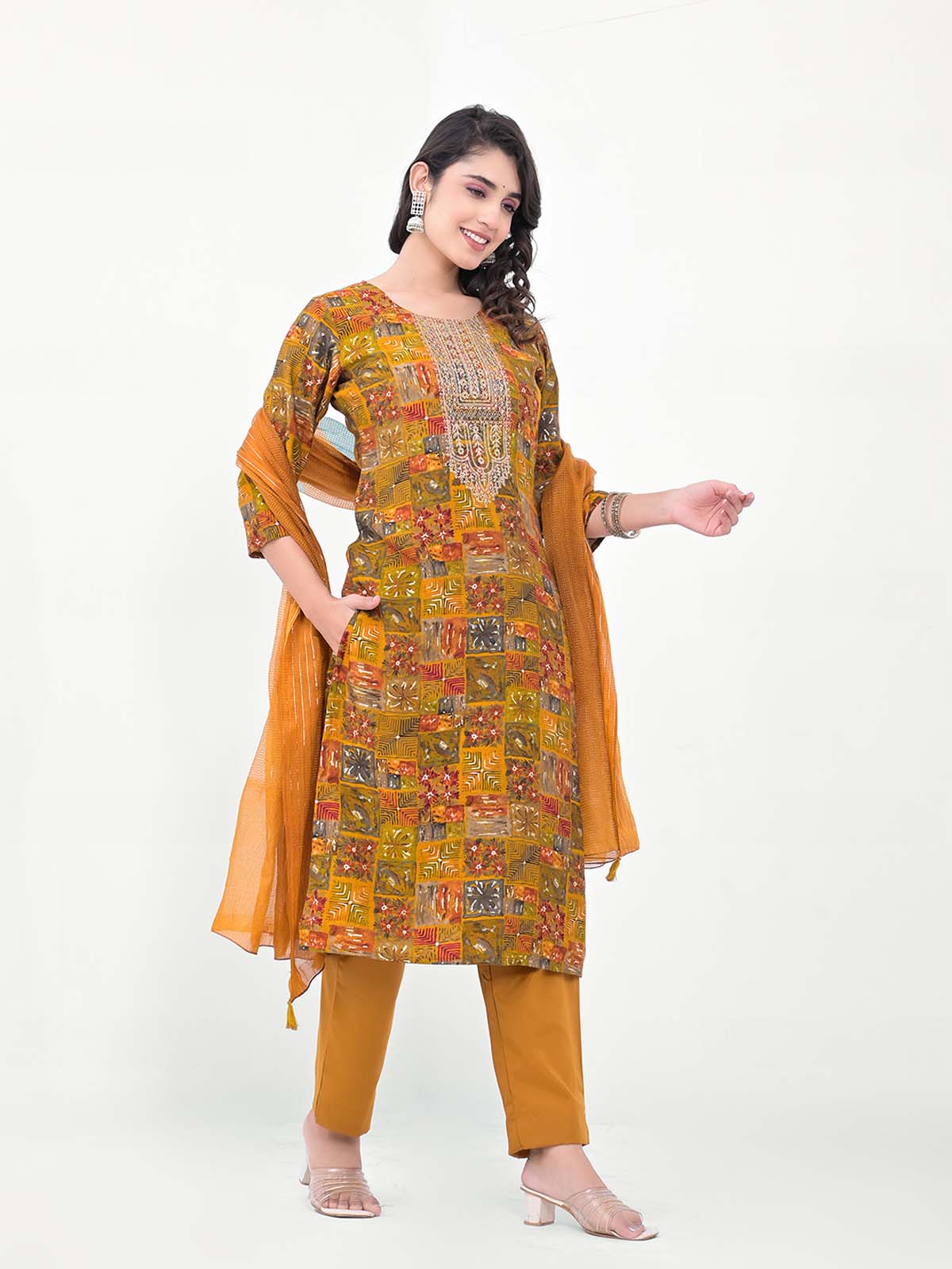 Label Khoj Women Silk blend Kurta ,trouser and dupptta set