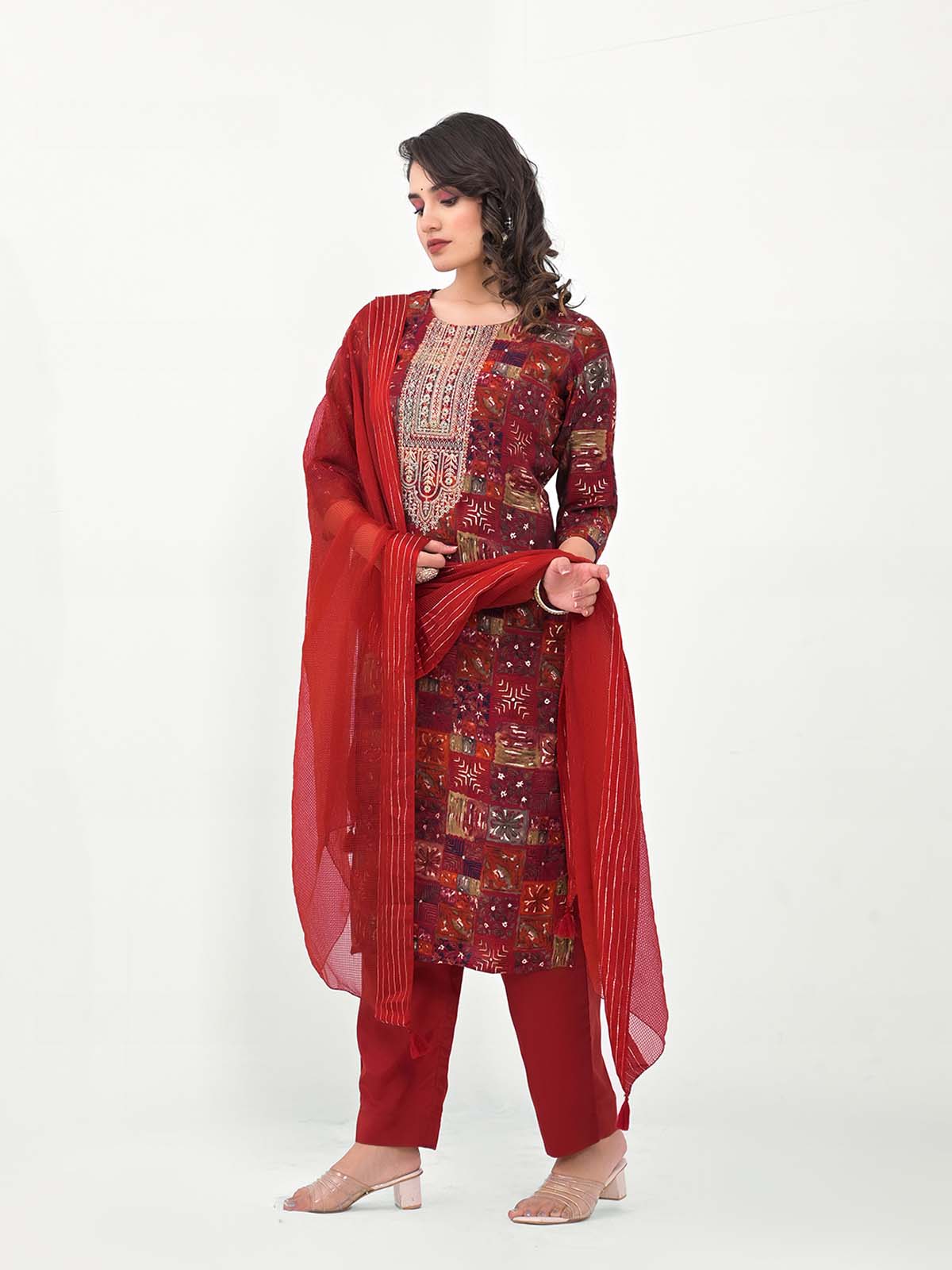 Label Khoj Women Silk blend Kurta ,trouser and dupptta set