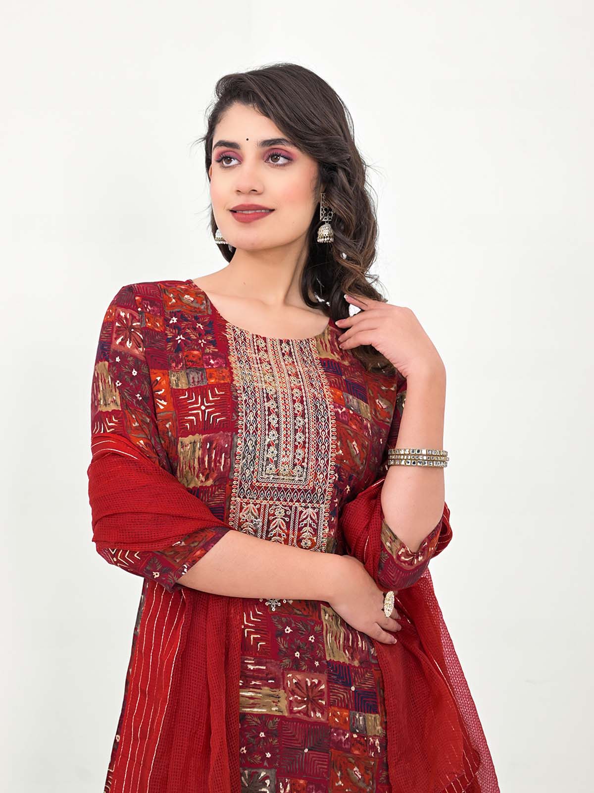Label Khoj Women Silk blend Kurta ,trouser and dupptta set