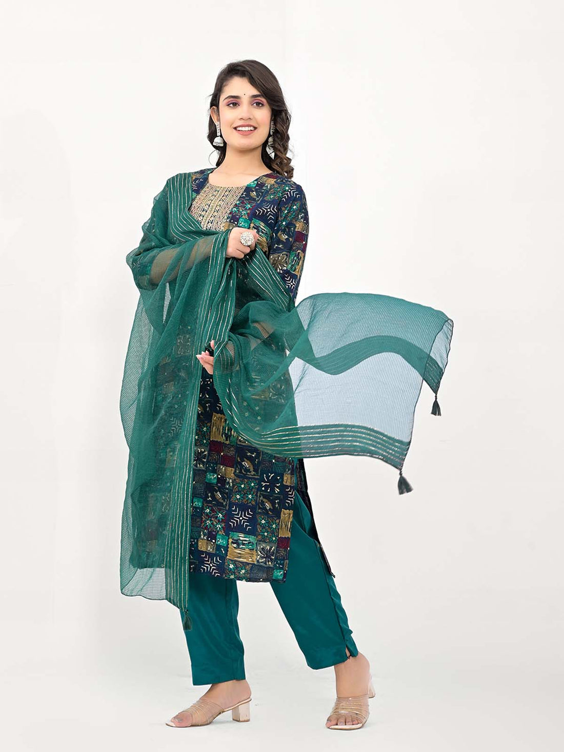 Label Khoj Women Silk blend Kurta ,trouser and dupptta set