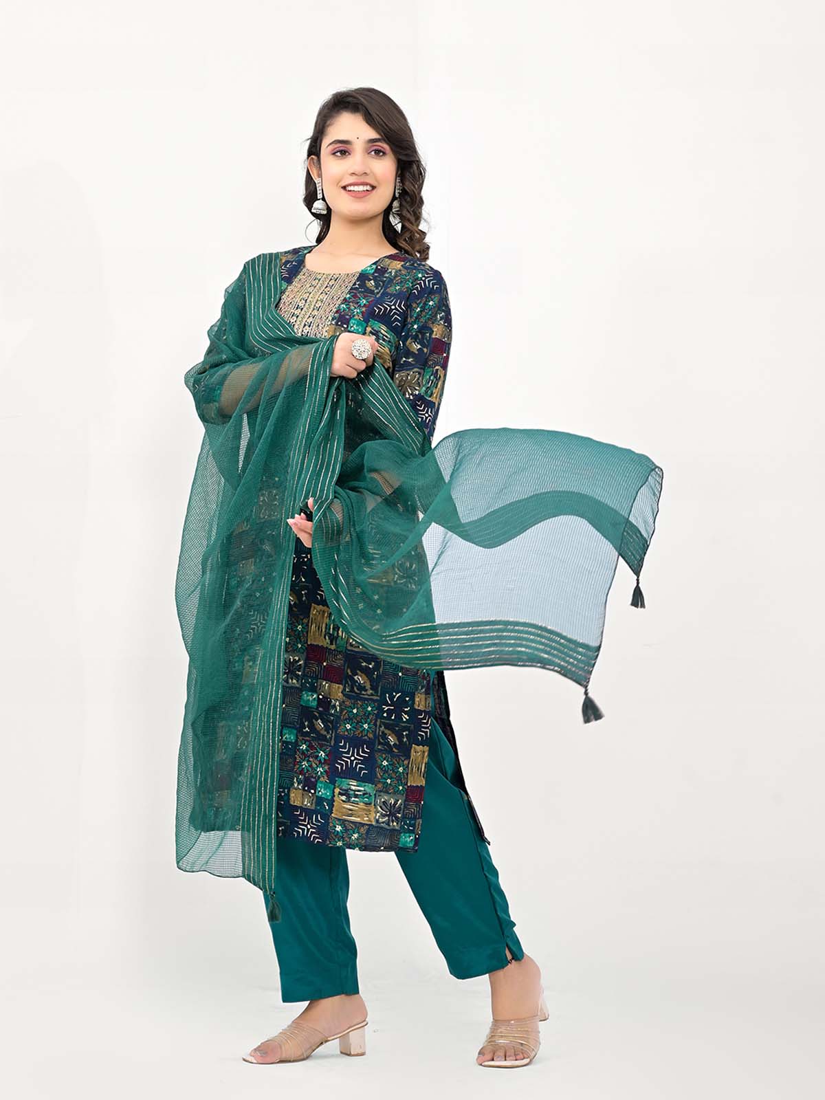 Label Khoj Women Silk blend Kurta ,trouser and dupptta set