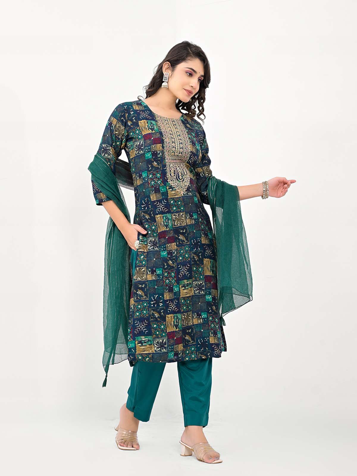 Label Khoj Women Silk blend Kurta ,trouser and dupptta set