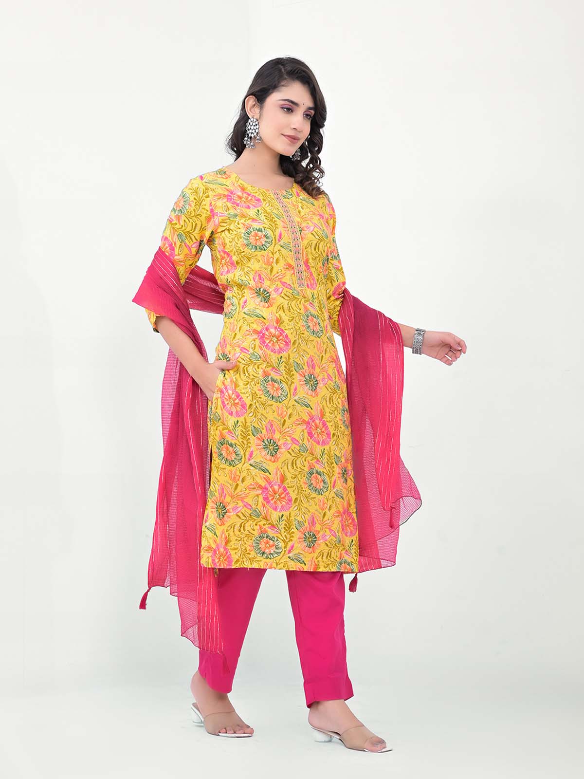Label Khoj Women Silk blend Kurta ,trouser and dupptta set
